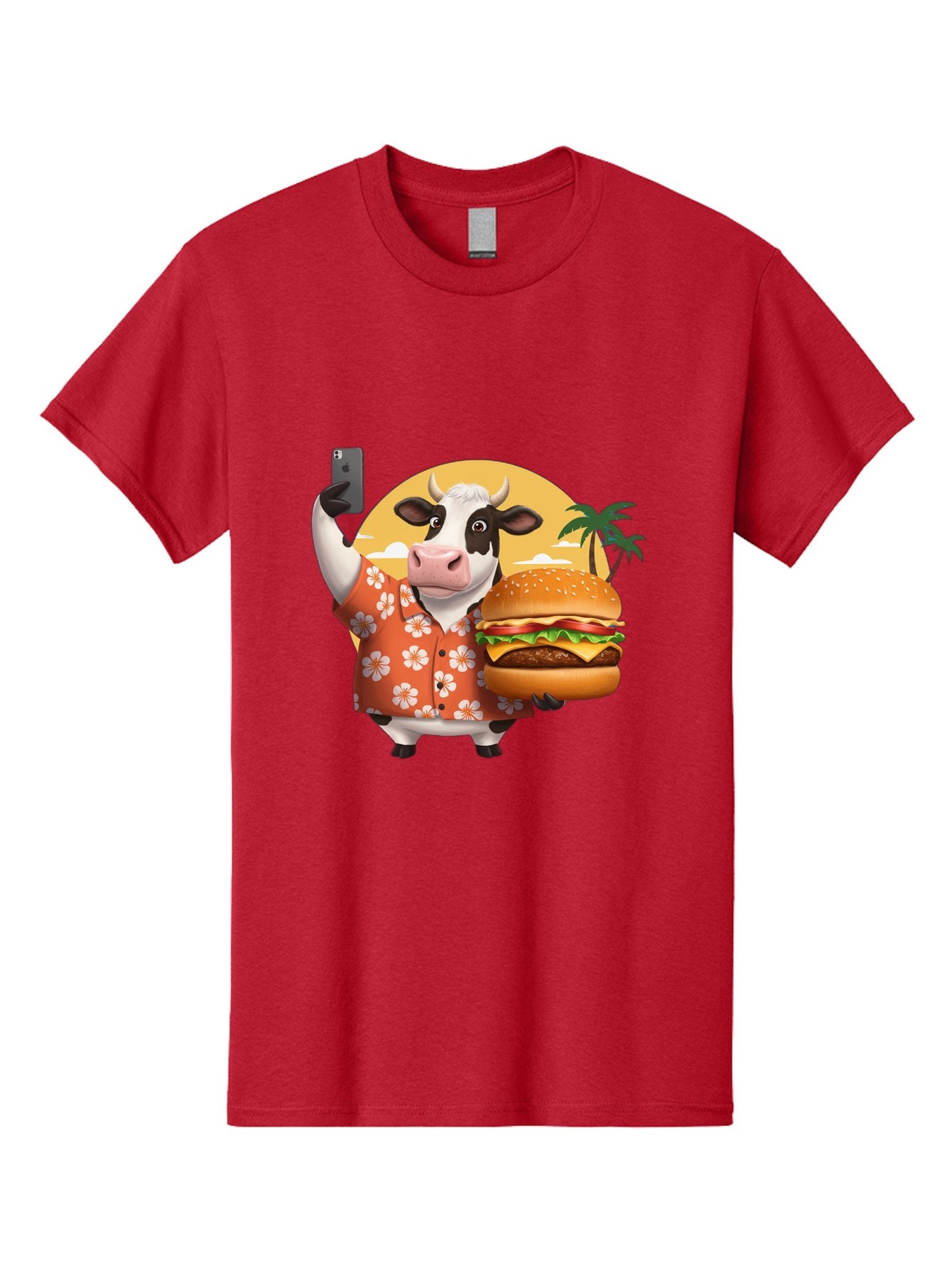 Cow-With-Burger-1 Men'S Graphic Tee, 100% Cotton, Comfortable Casual Summer Wear, Machine Washable, Vintage Camera, Old Camera, Antique Camera, Black Camera, Classic Photography, Photography Equipment, Nostalgic Device, Film Camera, Camera Art Bah817