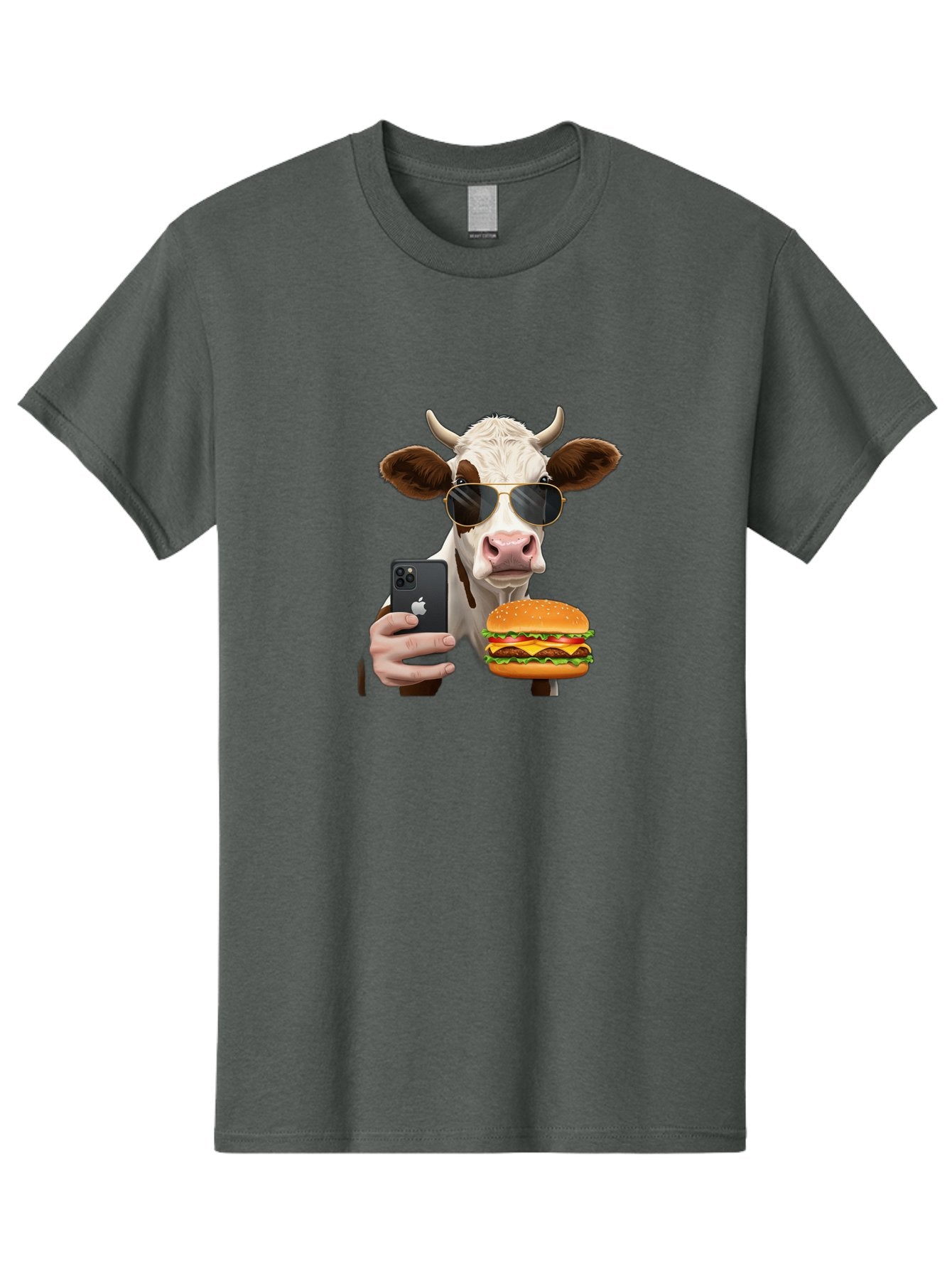 Cow-With-Iphone-And-Burger Men'S Graphic Tee, 100% Cotton, Comfortable Casual Summer Wear, Machine Washable, Vintage Camera, Old Camera, Antique Camera, Black Camera, Classic Photography, Photography Equipment, Nostalgic Device, Film Camera, Bah822
