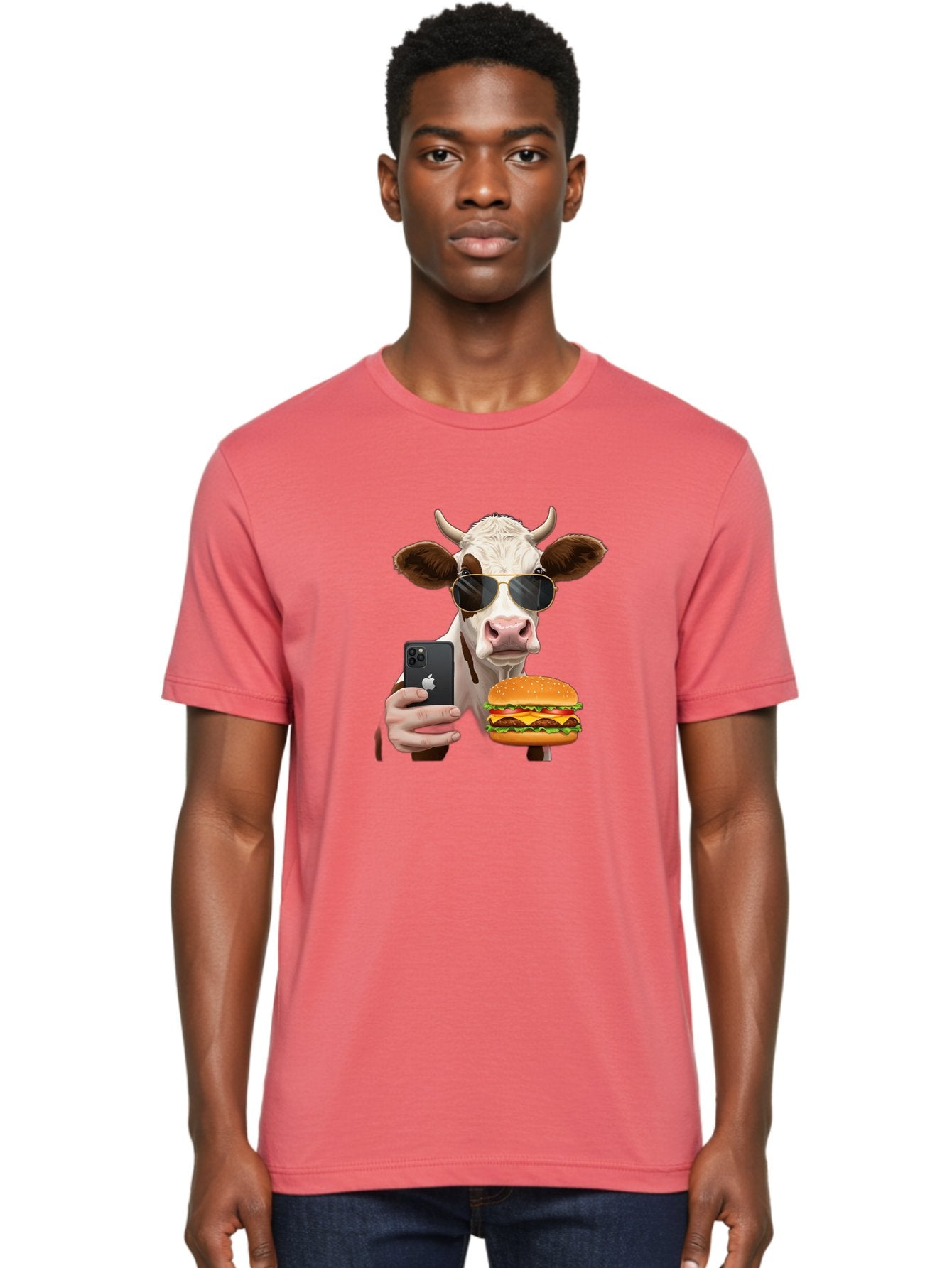 Cow-With-Iphone-And-Burger Men'S Graphic Tee, 100% Cotton, Comfortable Casual Summer Wear, Machine Washable, Vintage Camera, Old Camera, Antique Camera, Black Camera, Classic Photography, Photography Equipment, Nostalgic Device, Film Camera, Bah822 26