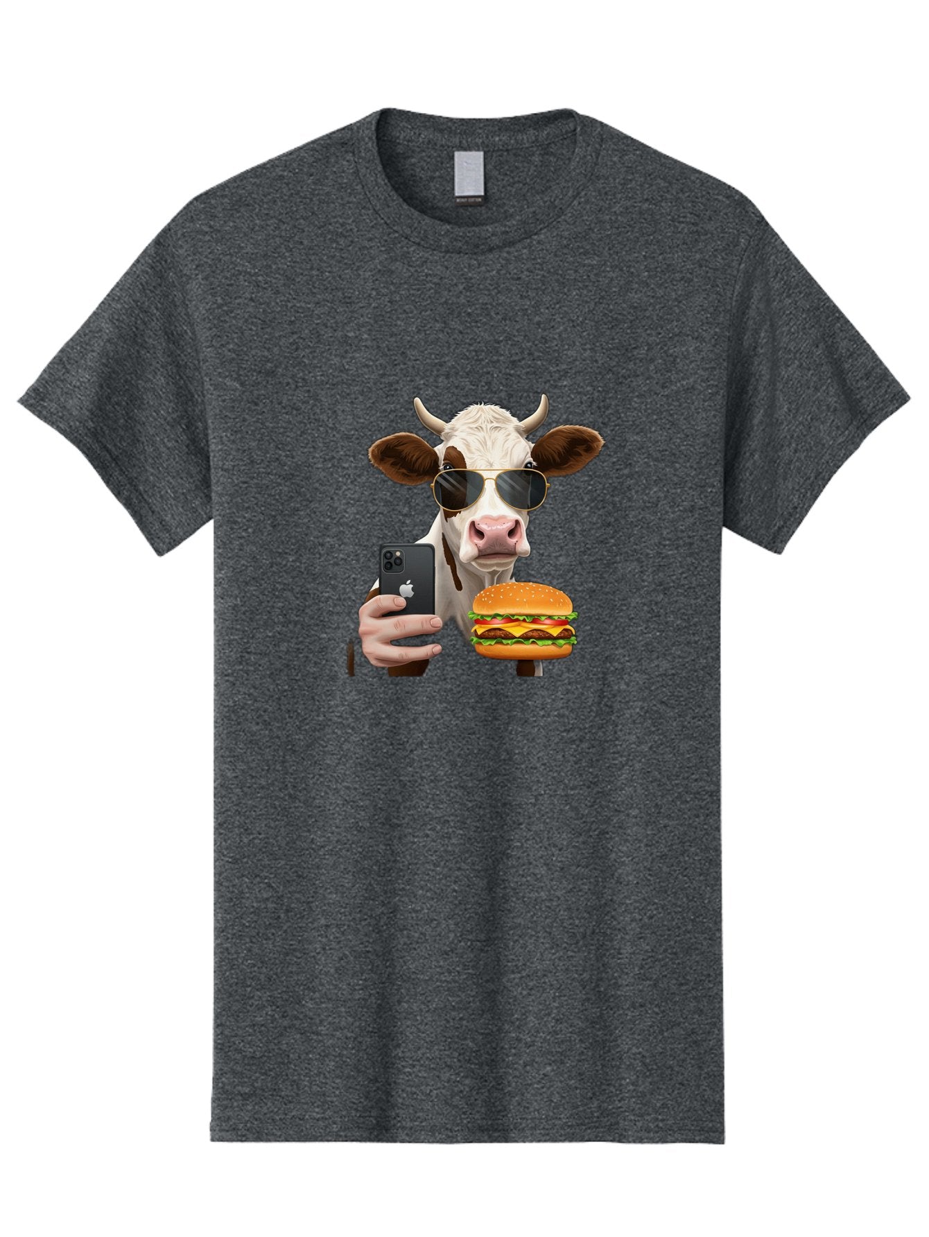 Cow-With-Iphone-And-Burger Men'S Graphic Tee, 100% Cotton, Comfortable Casual Summer Wear, Machine Washable, Vintage Camera, Old Camera, Antique Camera, Black Camera, Classic Photography, Photography Equipment, Nostalgic Device, Film Camera, Bah822