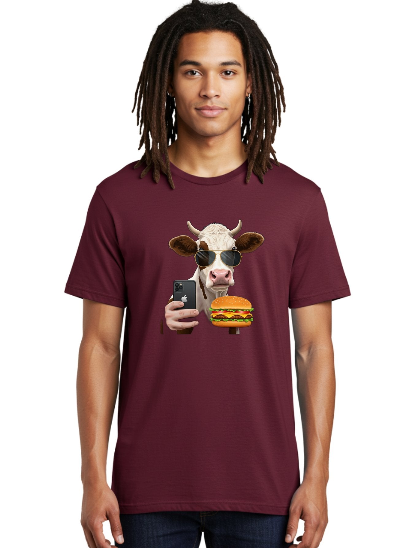 Cow-With-Iphone-And-Burger Men'S Graphic Tee, 100% Cotton, Comfortable Casual Summer Wear, Machine Washable, Vintage Camera, Old Camera, Antique Camera, Black Camera, Classic Photography, Photography Equipment, Nostalgic Device, Film Camera, Bah822 25