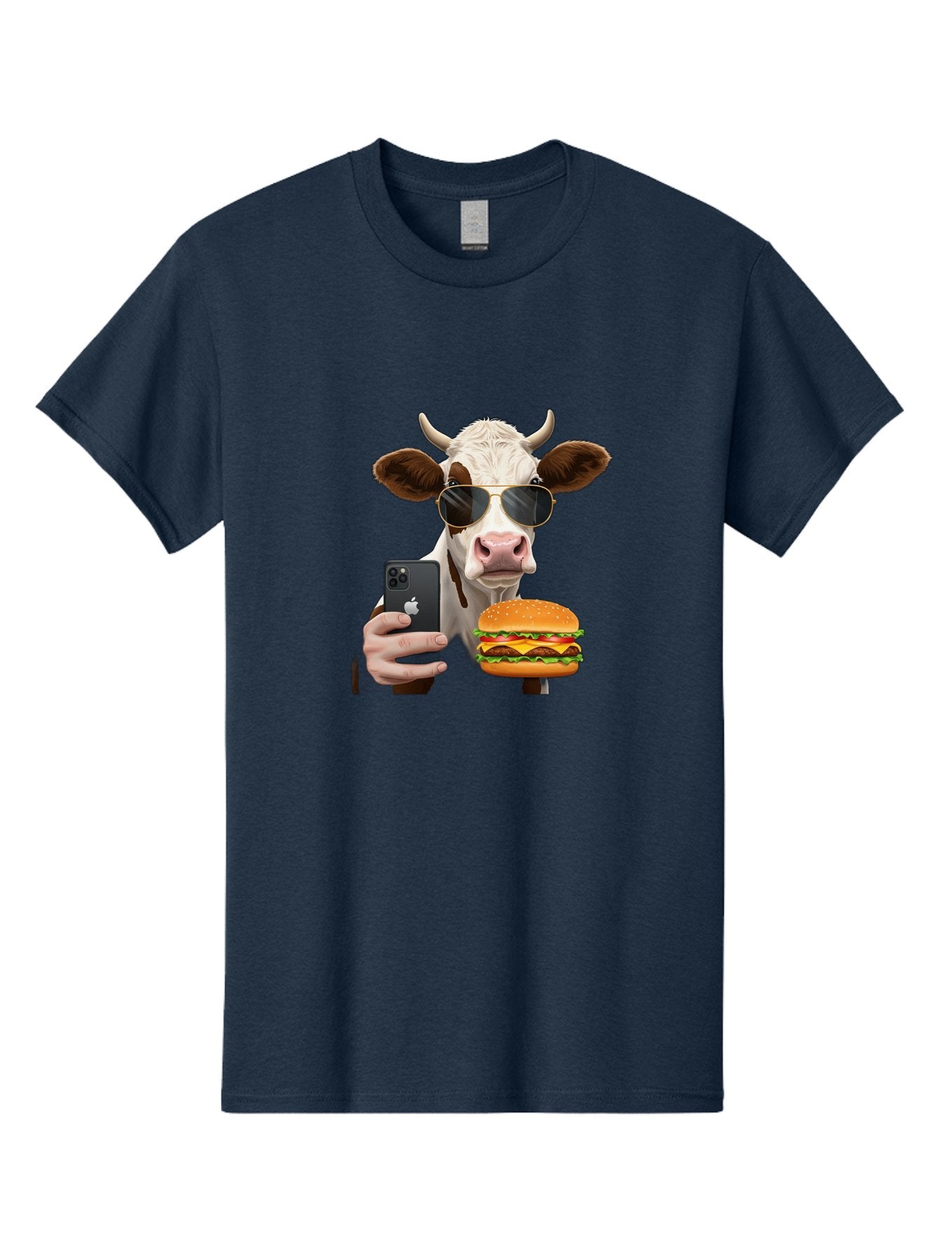 Cow-With-Iphone-And-Burger Men'S Graphic Tee, 100% Cotton, Comfortable Casual Summer Wear, Machine Washable, Vintage Camera, Old Camera, Antique Camera, Black Camera, Classic Photography, Photography Equipment, Nostalgic Device, Film Camera, Bah822 10