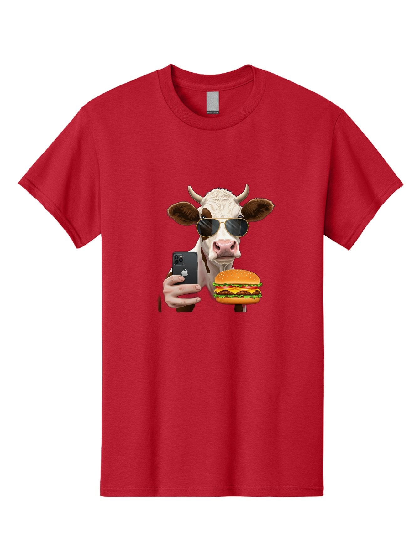 Cow-With-Iphone-And-Burger Men'S Graphic Tee, 100% Cotton, Comfortable Casual Summer Wear, Machine Washable, Vintage Camera, Old Camera, Antique Camera, Black Camera, Classic Photography, Photography Equipment, Nostalgic Device, Film Camera, Bah822 13