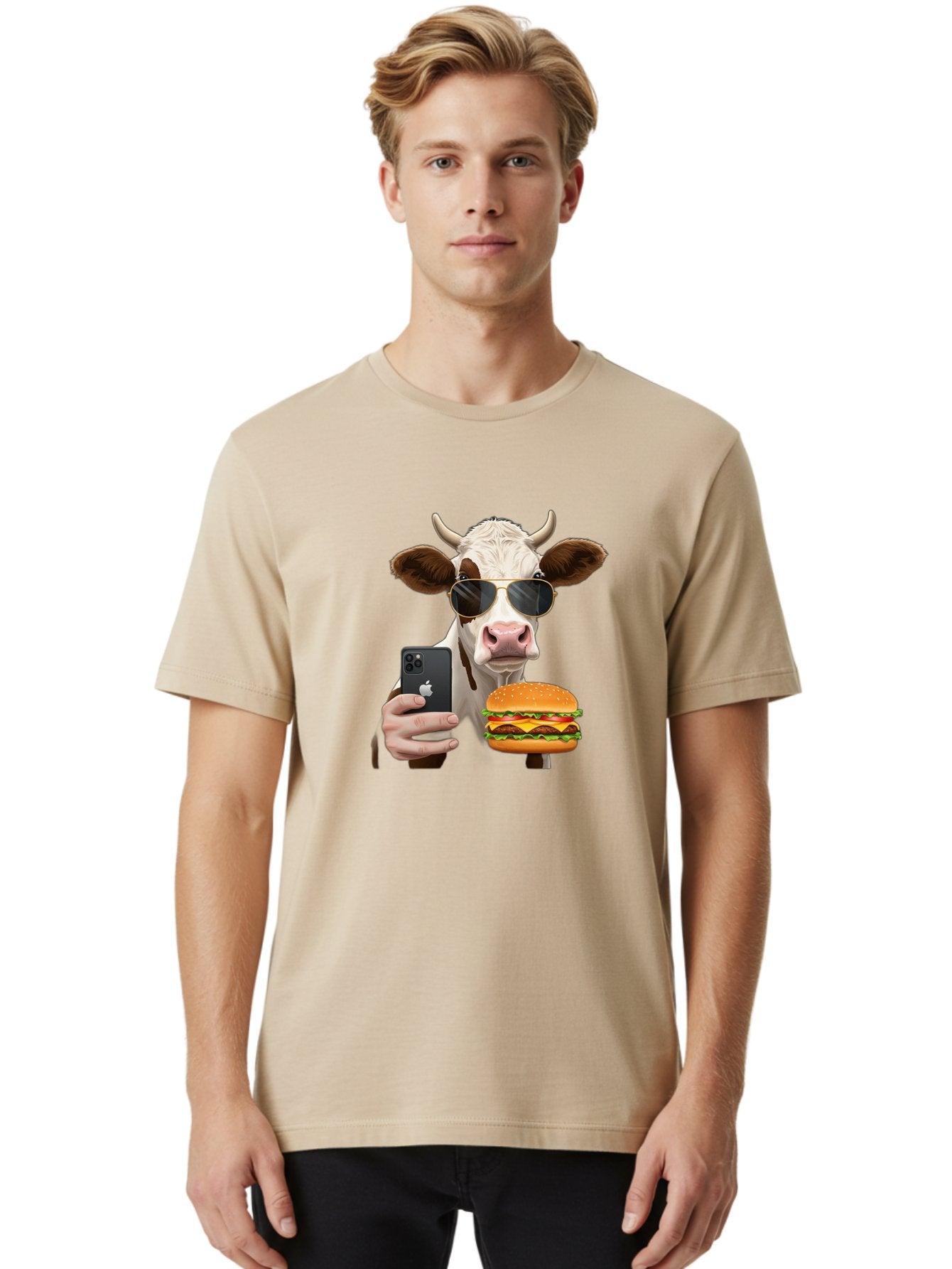 Cow-With-Iphone-And-Burger Men'S Graphic Tee, 100% Cotton, Comfortable Casual Summer Wear, Machine Washable, Vintage Camera, Old Camera, Antique Camera, Black Camera, Classic Photography, Photography Equipment, Nostalgic Device, Film Camera, Bah822 29