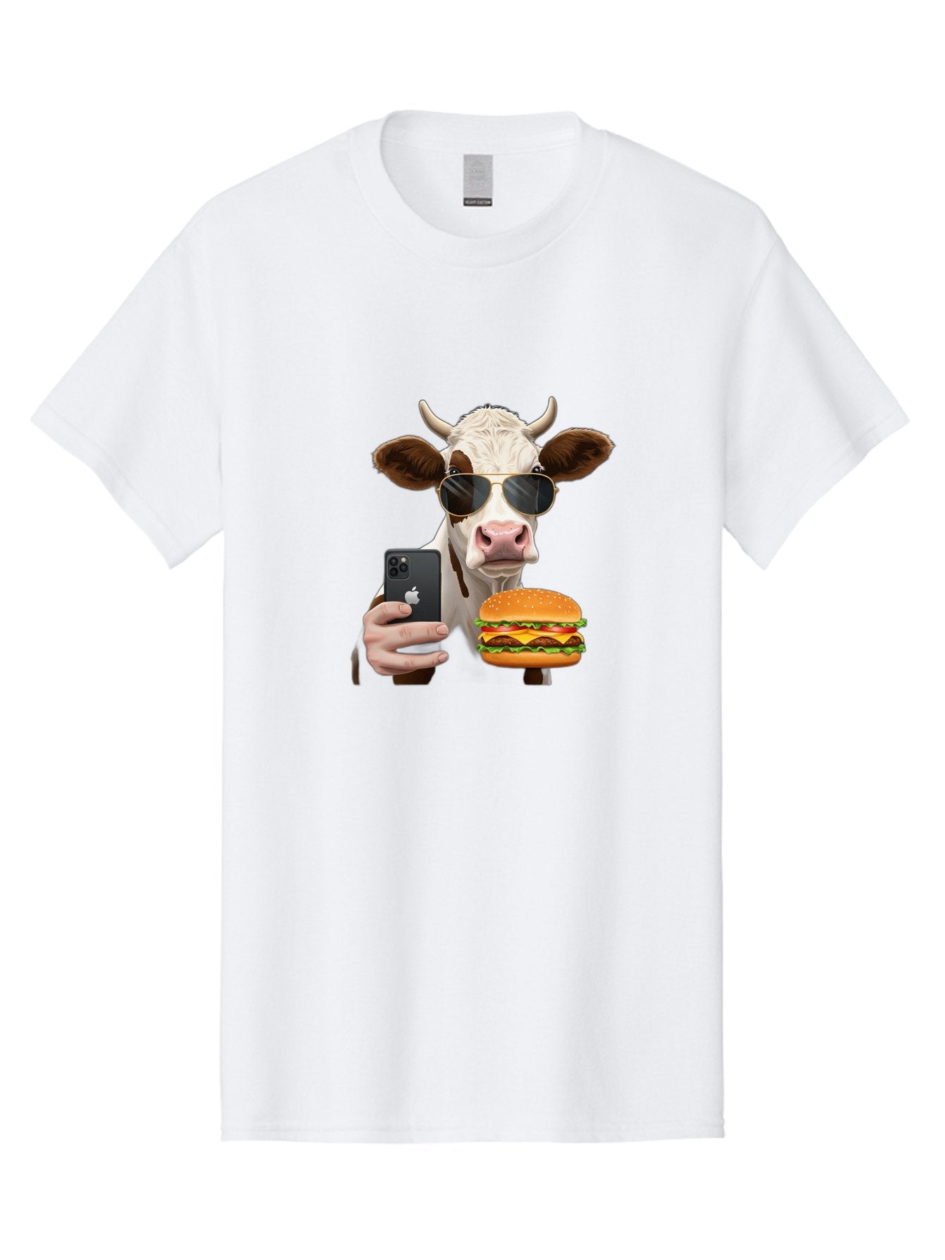 Cow-With-Iphone-And-Burger Men'S Graphic Tee, 100% Cotton, Comfortable Casual Summer Wear, Machine Washable, Vintage Camera, Old Camera, Antique Camera, Black Camera, Classic Photography, Photography Equipment, Nostalgic Device, Film Camera, Bah822 7