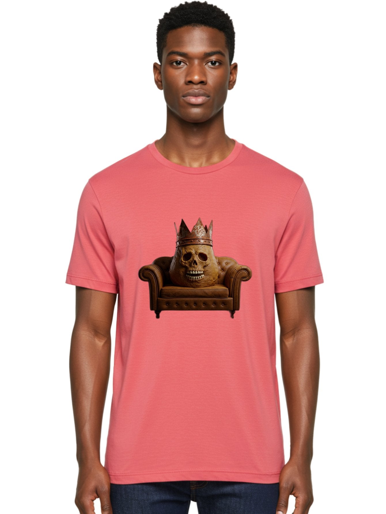 Crowned-Skull-On-Leather-Sofa Men'S Graphic Tee, 100% Cotton, Comfortable Casual Summer Wear, Machine Washable, Vintage Camera, Old Camera, Antique Camera, Black Camera, Classic Photography, Photography Equipment, Nostalgic Device, Bah832 29