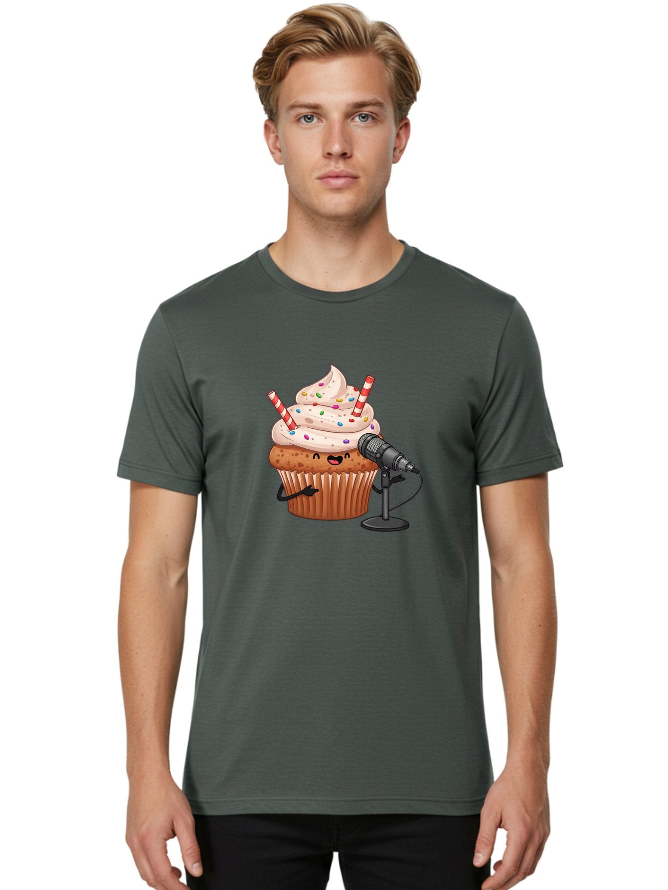 Cupcake-With-Microphone-1 Men'S Graphic Tee, 100% Cotton, Comfortable Casual Summer Wear, Machine Washable, Vintage Camera, Old Camera, Antique Camera, Black Camera, Classic Photography, Photography Equipment, Nostalgic Device, Film Camera, Bah870 24