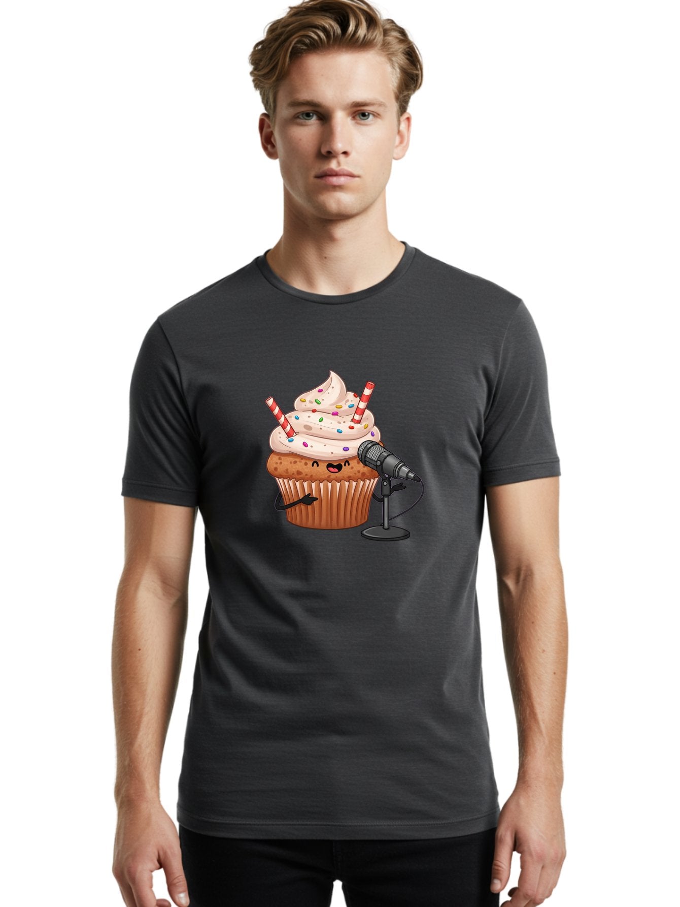 Cupcake-With-Microphone-1 Men'S Graphic Tee, 100% Cotton, Comfortable Casual Summer Wear, Machine Washable, Vintage Camera, Old Camera, Antique Camera, Black Camera, Classic Photography, Photography Equipment, Nostalgic Device, Film Camera, Bah870 28