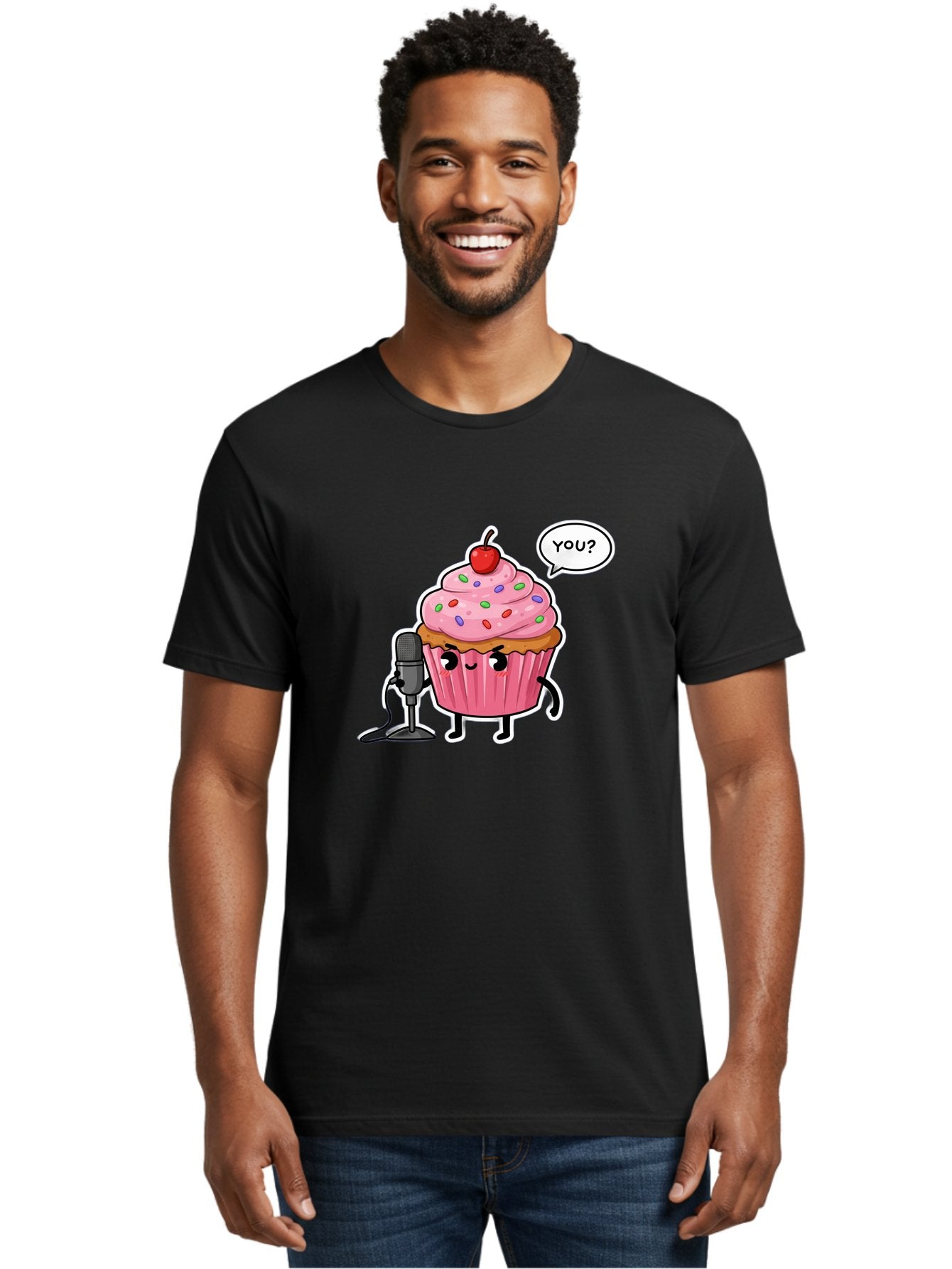Cupcake-With-Microphone Men'S Graphic Tee, 100% Cotton, Comfortable Casual Summer Wear, Machine Washable, Vintage Camera, Old Camera, Antique Camera, Black Camera, Classic Photography, Photography Equipment, Nostalgic Device, Film Camera, Bah871 21