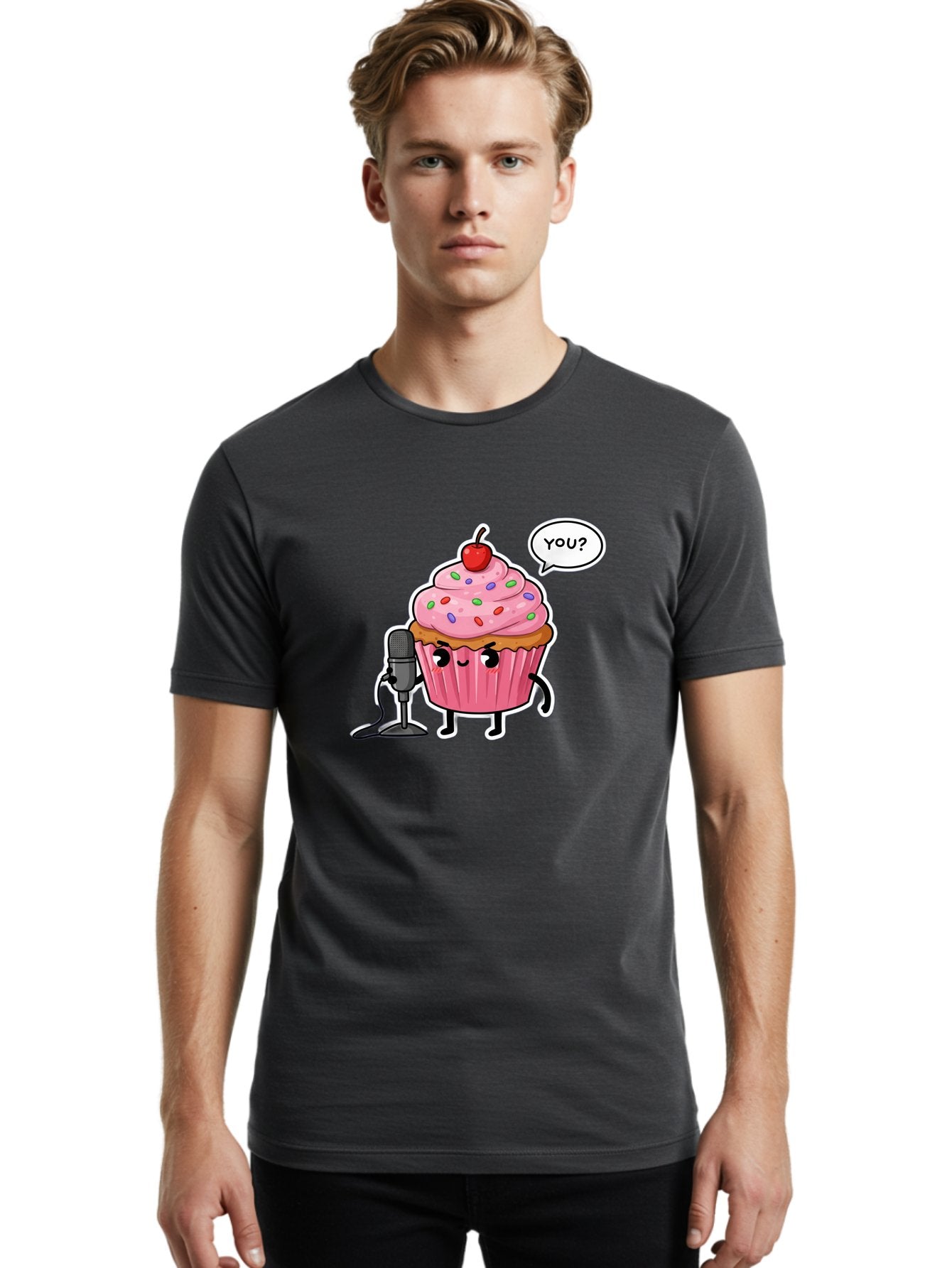 Cupcake-With-Microphone Men'S Graphic Tee, 100% Cotton, Comfortable Casual Summer Wear, Machine Washable, Vintage Camera, Old Camera, Antique Camera, Black Camera, Classic Photography, Photography Equipment, Nostalgic Device, Film Camera, Bah871 16
