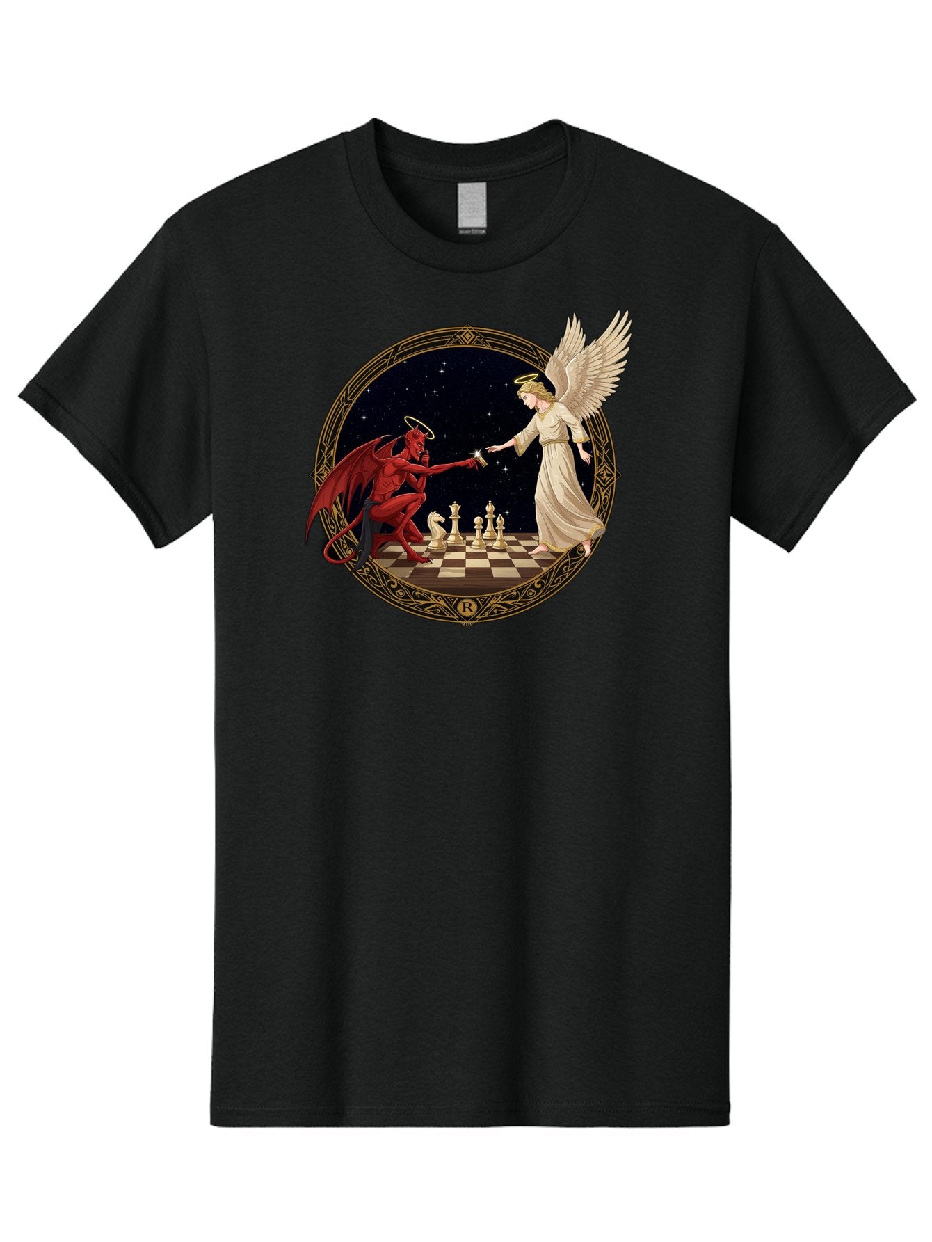 Demon-And-Angel-Playing-Chess Men'S Graphic Tee, 100% Cotton, Comfortable Casual Summer Wear, Machine Washable, Vintage Camera, Old Camera, Antique Camera, Black Camera, Classic Photography, Photography Equipment, Nostalgic Device, Bah897