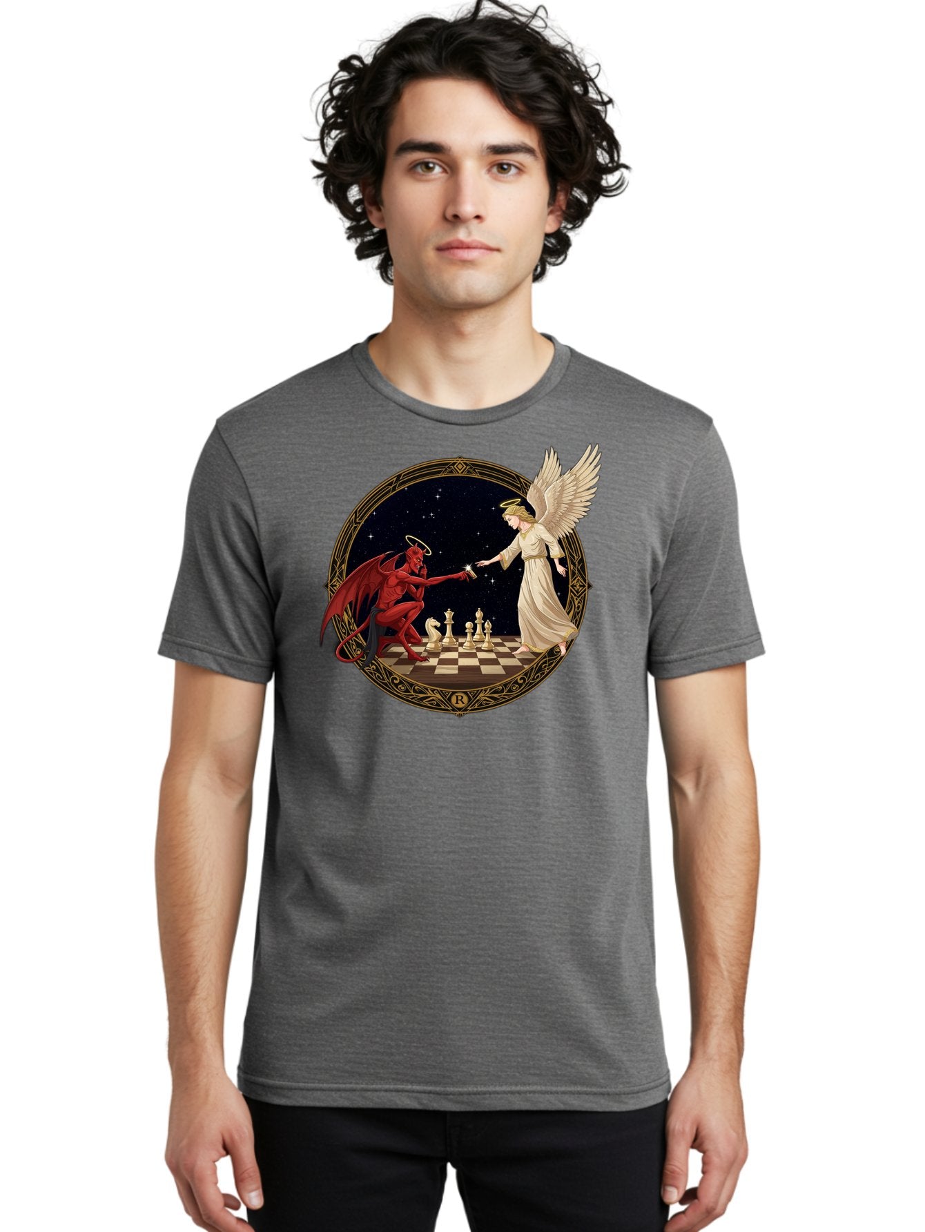 Demon-And-Angel-Playing-Chess Men'S Graphic Tee, 100% Cotton, Comfortable Casual Summer Wear, Machine Washable, Vintage Camera, Old Camera, Antique Camera, Black Camera, Classic Photography, Photography Equipment, Nostalgic Device, Bah897 20