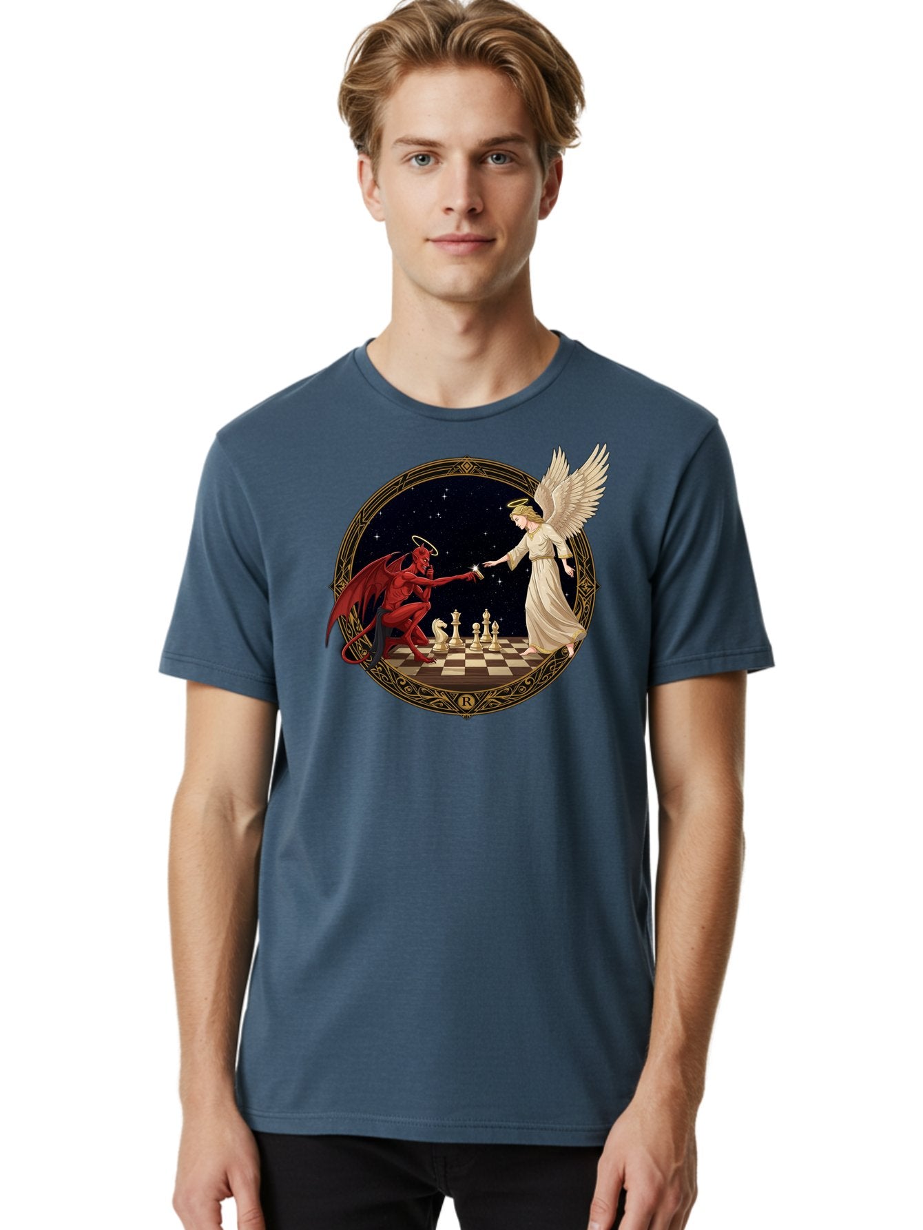 Demon-And-Angel-Playing-Chess Men'S Graphic Tee, 100% Cotton, Comfortable Casual Summer Wear, Machine Washable, Vintage Camera, Old Camera, Antique Camera, Black Camera, Classic Photography, Photography Equipment, Nostalgic Device, Bah897 26