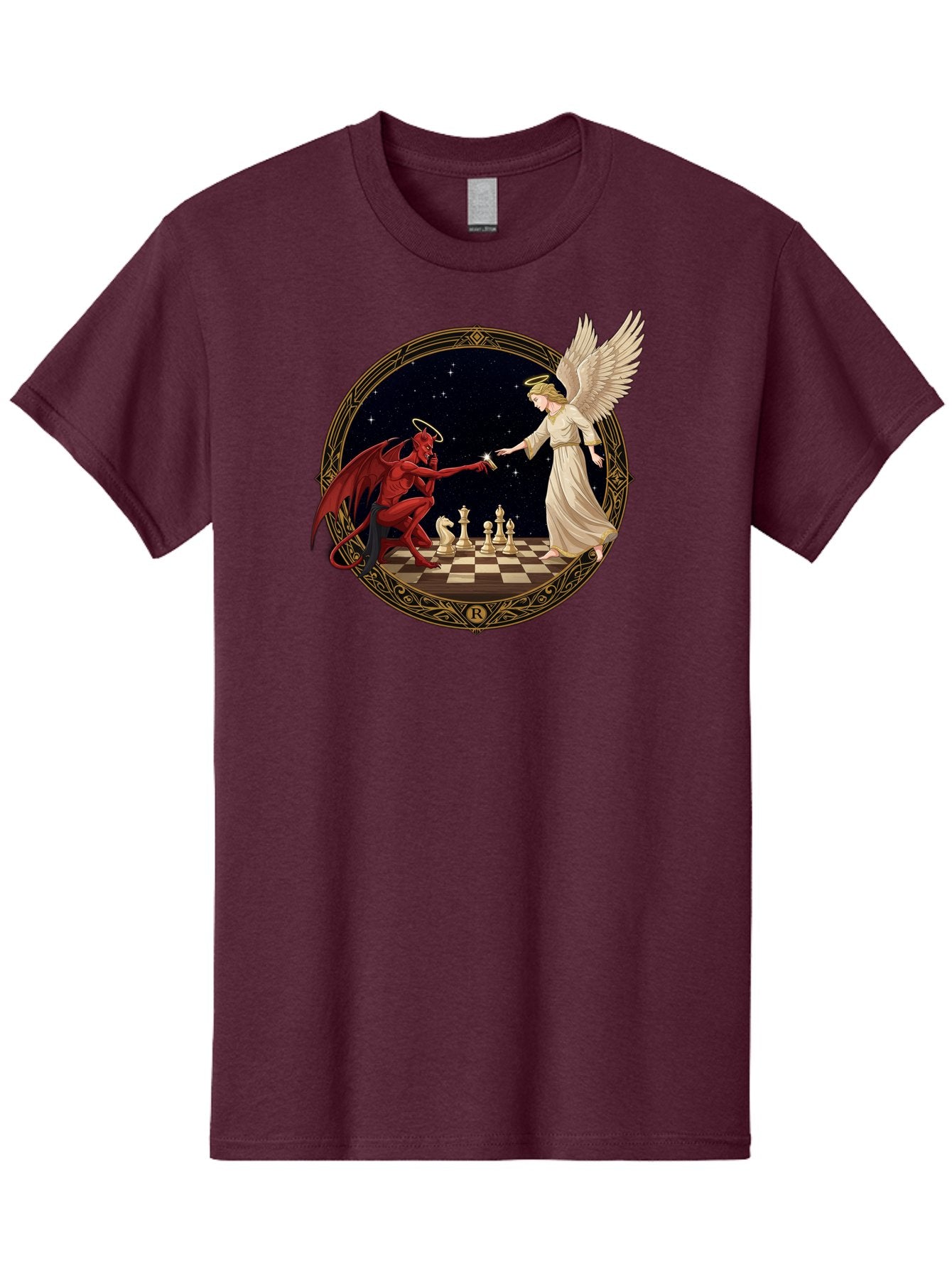 Demon-And-Angel-Playing-Chess Men'S Graphic Tee, 100% Cotton, Comfortable Casual Summer Wear, Machine Washable, Vintage Camera, Old Camera, Antique Camera, Black Camera, Classic Photography, Photography Equipment, Nostalgic Device, Bah897 4