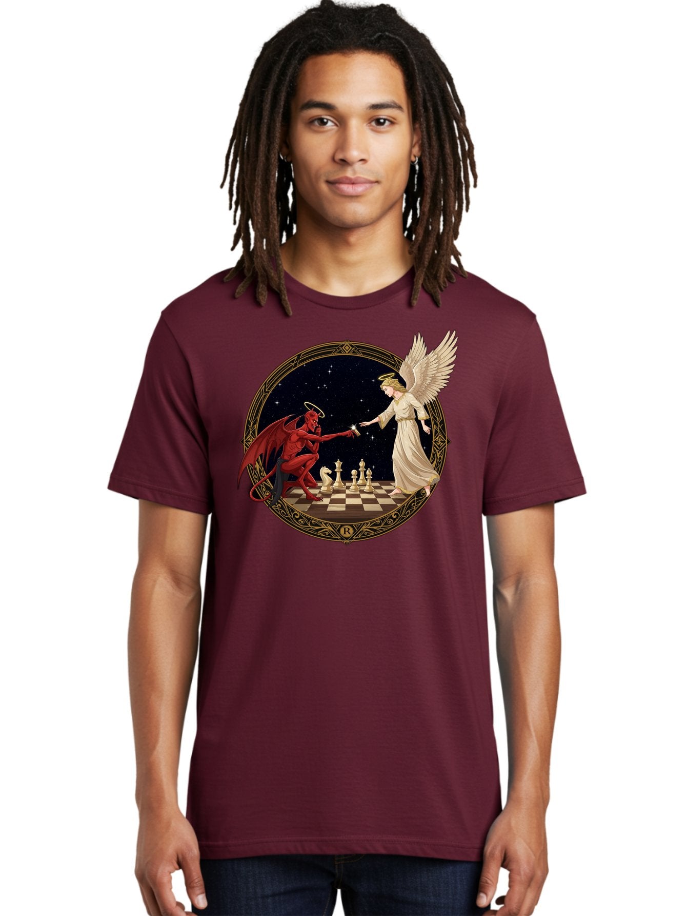 Demon-And-Angel-Playing-Chess Men'S Graphic Tee, 100% Cotton, Comfortable Casual Summer Wear, Machine Washable, Vintage Camera, Old Camera, Antique Camera, Black Camera, Classic Photography, Photography Equipment, Nostalgic Device, Bah897 18