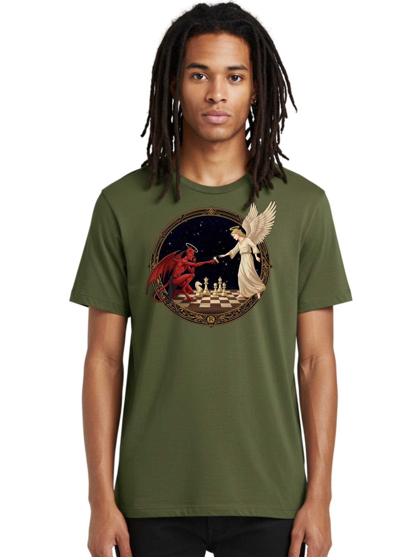 Demon-And-Angel-Playing-Chess Men'S Graphic Tee, 100% Cotton, Comfortable Casual Summer Wear, Machine Washable, Vintage Camera, Old Camera, Antique Camera, Black Camera, Classic Photography, Photography Equipment, Nostalgic Device, Bah897 30