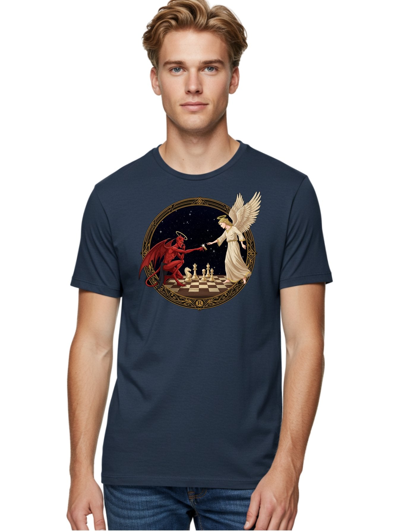 Demon-And-Angel-Playing-Chess Men'S Graphic Tee, 100% Cotton, Comfortable Casual Summer Wear, Machine Washable, Vintage Camera, Old Camera, Antique Camera, Black Camera, Classic Photography, Photography Equipment, Nostalgic Device, Bah897 25