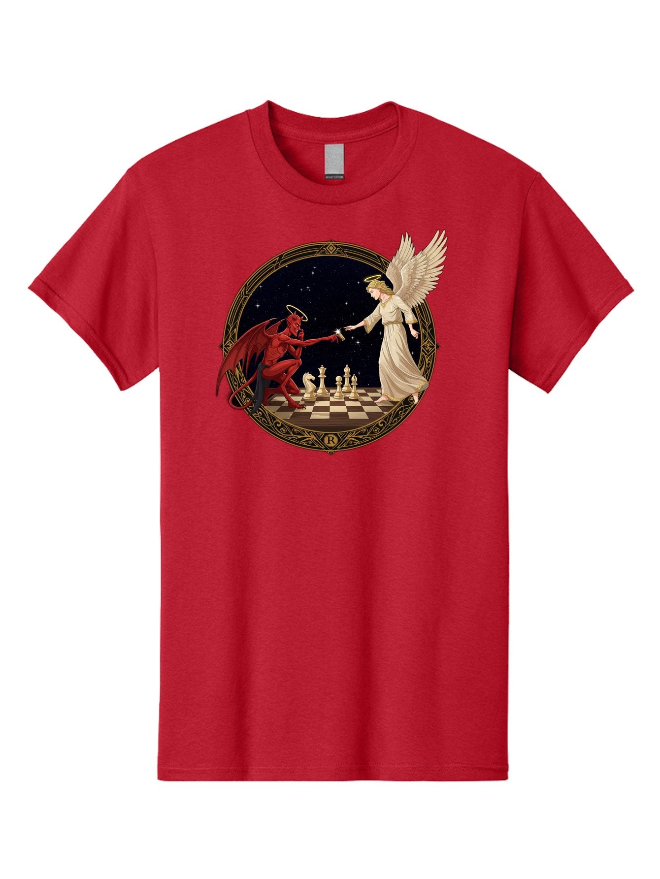 Demon-And-Angel-Playing-Chess Men'S Graphic Tee, 100% Cotton, Comfortable Casual Summer Wear, Machine Washable, Vintage Camera, Old Camera, Antique Camera, Black Camera, Classic Photography, Photography Equipment, Nostalgic Device, Bah897 12