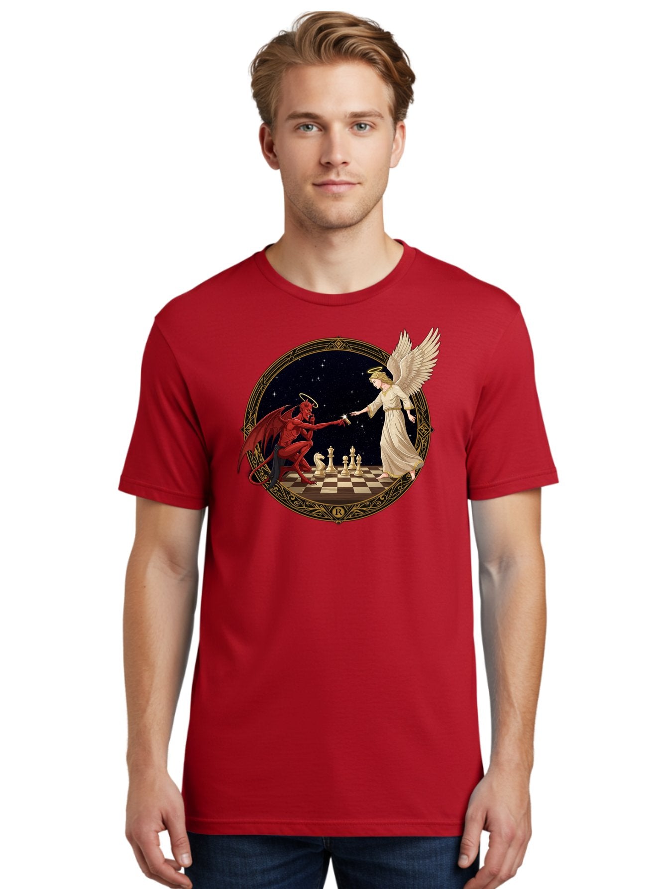 Demon-And-Angel-Playing-Chess Men'S Graphic Tee, 100% Cotton, Comfortable Casual Summer Wear, Machine Washable, Vintage Camera, Old Camera, Antique Camera, Black Camera, Classic Photography, Photography Equipment, Nostalgic Device, Bah897 28