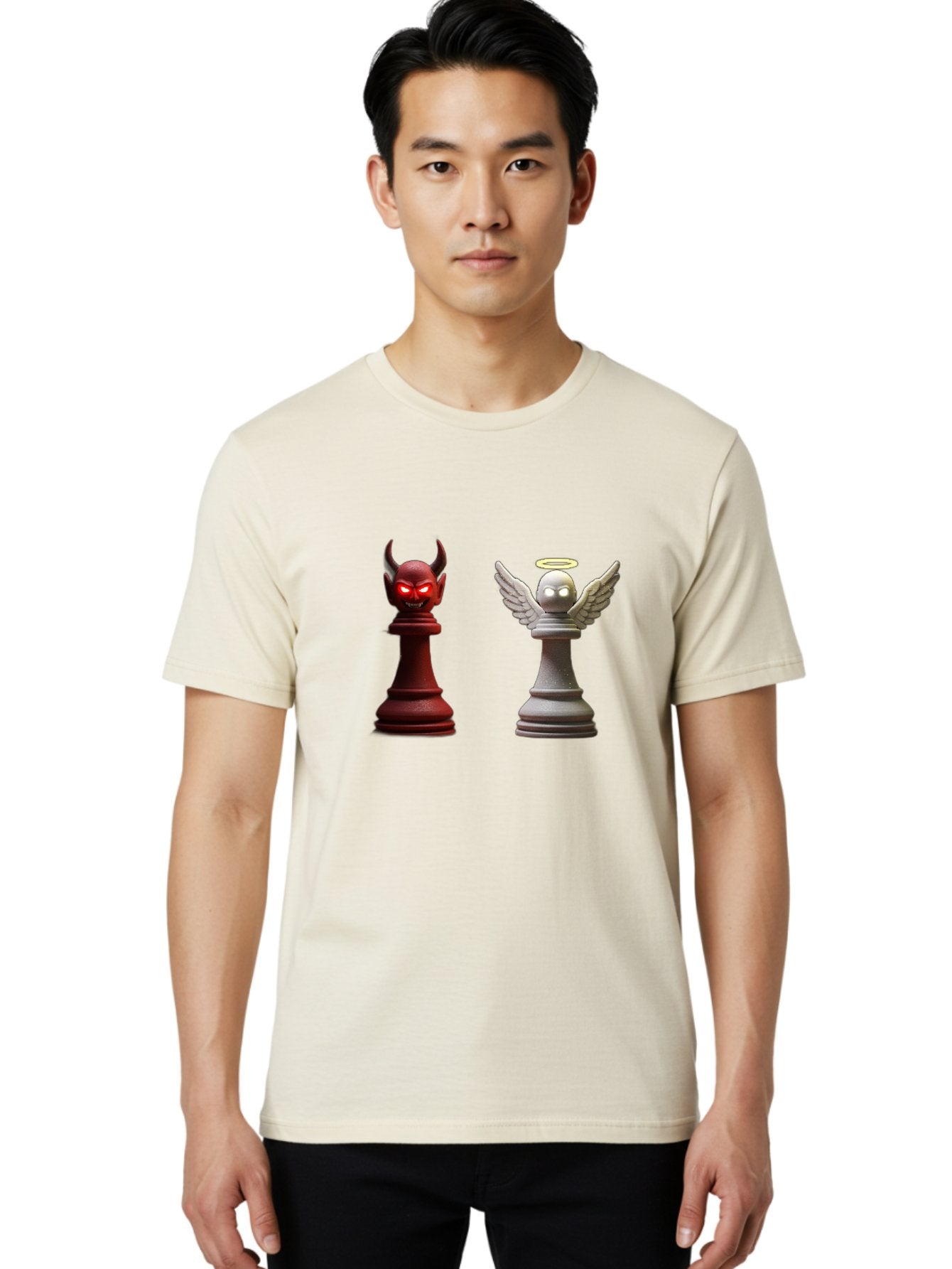Devil-And-Angel-Chess-Pieces Men'S Graphic Tee, 100% Cotton, Comfortable Casual Summer Wear, Machine Washable, Vintage Camera, Old Camera, Antique Camera, Black Camera, Classic Photography, Photography Equipment, Nostalgic Device, Film Camera, Bah898 25