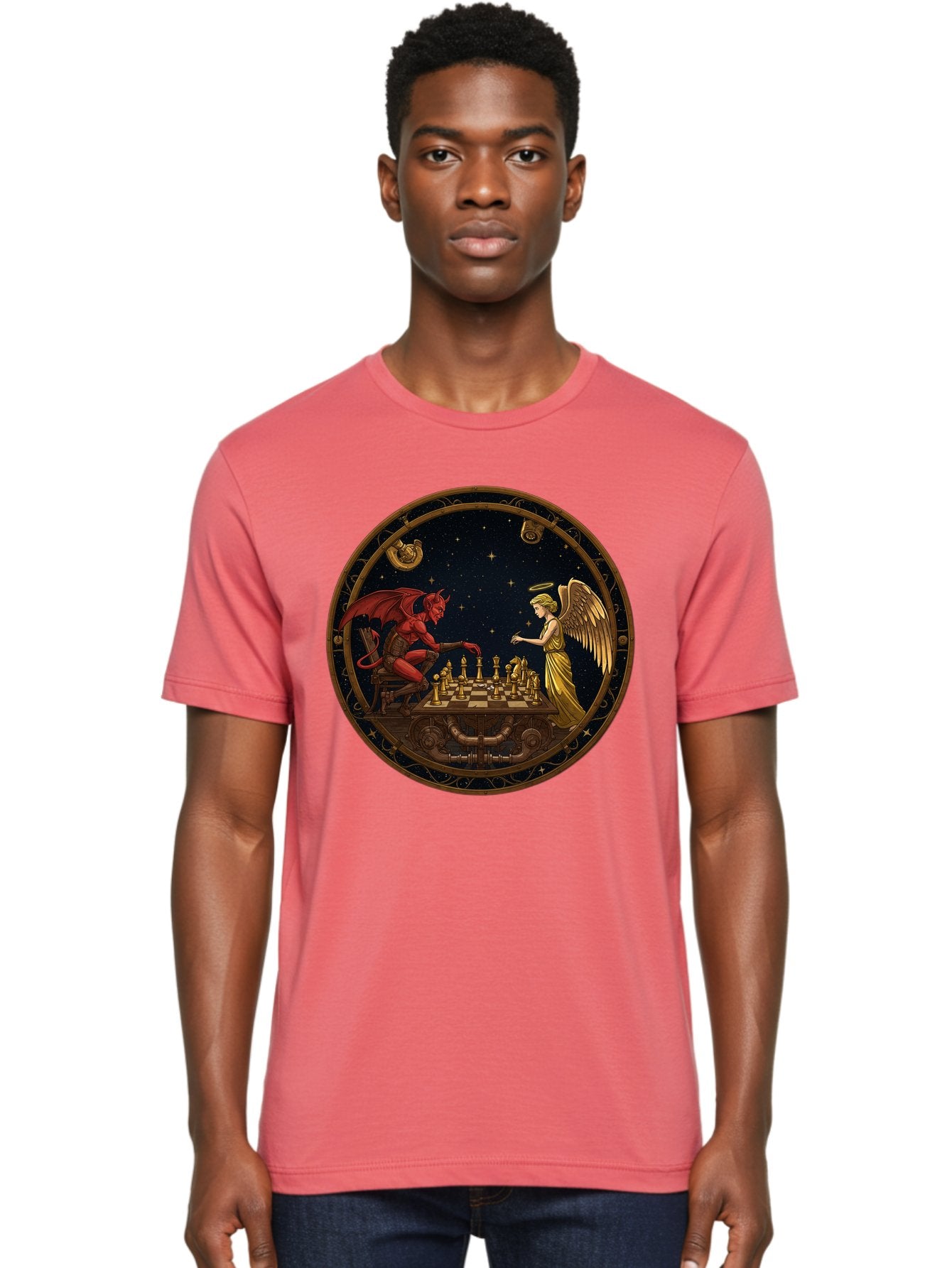 Devil-Vs-Angel-Chess-1 Men'S Graphic Tee, 100% Cotton, Comfortable Casual Summer Wear, Machine Washable, Vintage Camera, Old Camera, Antique Camera, Black Camera, Classic Photography, Photography Equipment, Nostalgic Device, Film Camera, Bah903 22