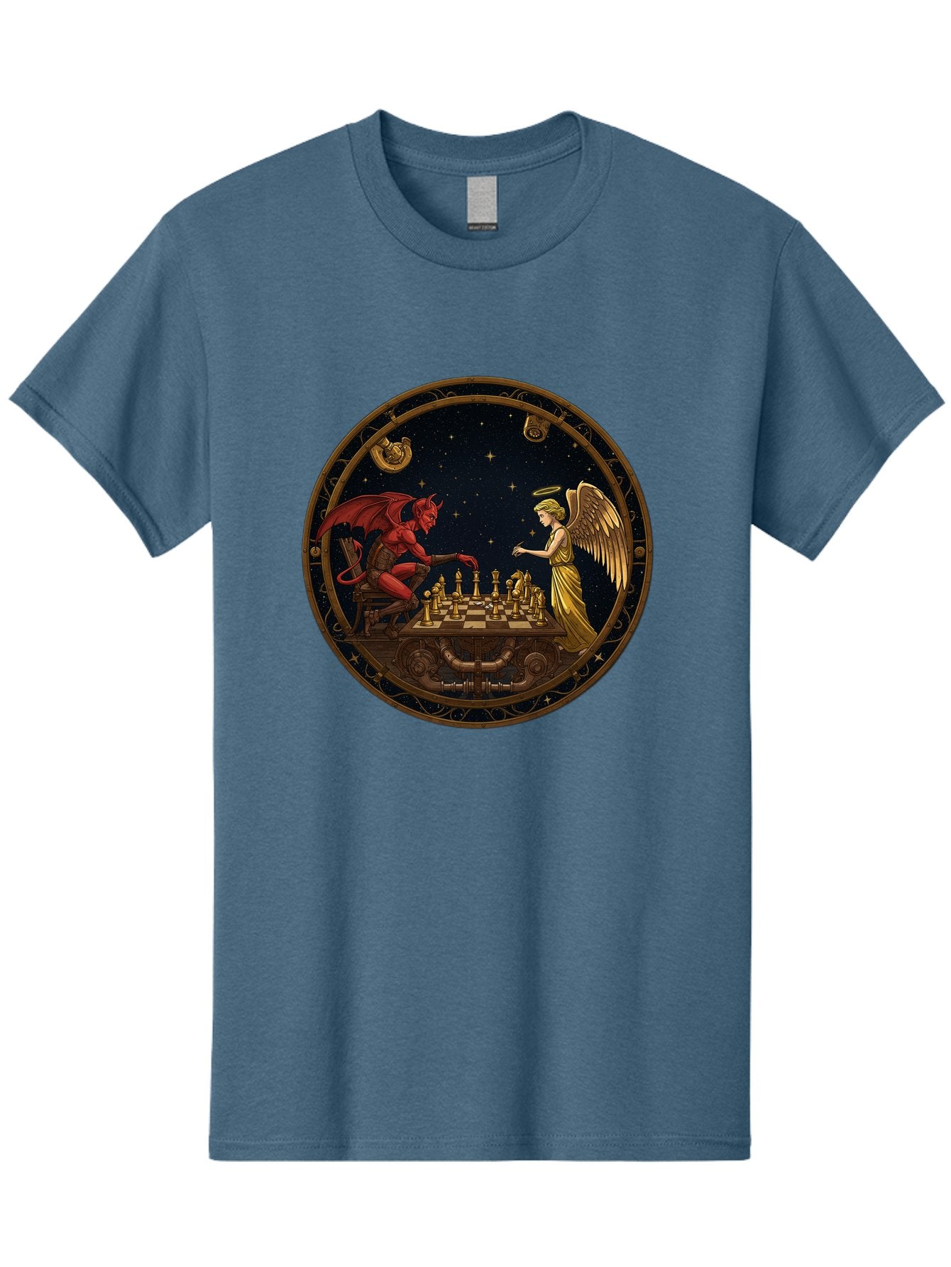 Devil-Vs-Angel-Chess-1 Men'S Graphic Tee, 100% Cotton, Comfortable Casual Summer Wear, Machine Washable, Vintage Camera, Old Camera, Antique Camera, Black Camera, Classic Photography, Photography Equipment, Nostalgic Device, Film Camera, Bah903 12