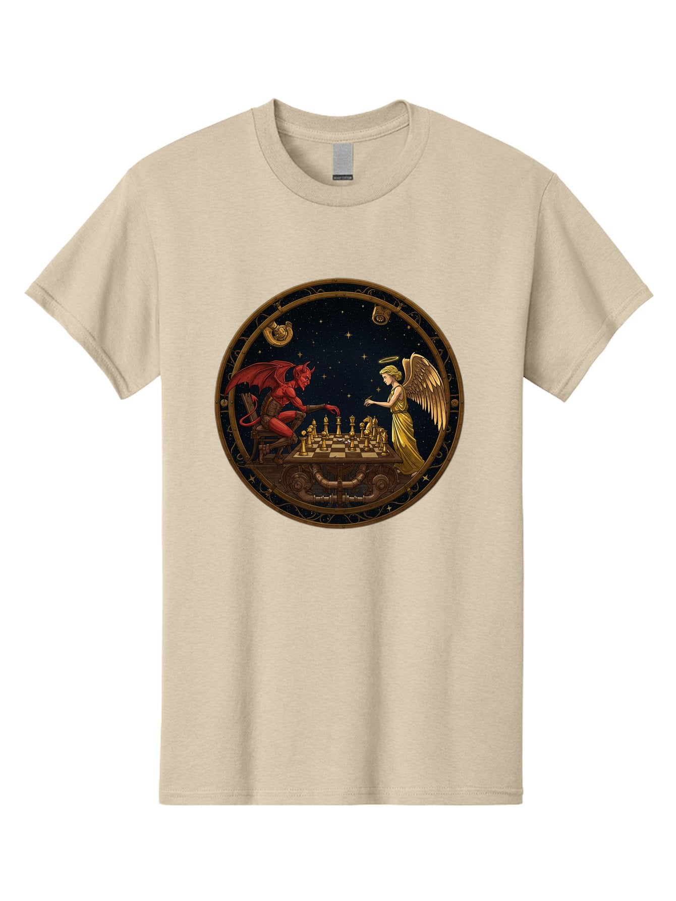 Devil-Vs-Angel-Chess-1 Men'S Graphic Tee, 100% Cotton, Comfortable Casual Summer Wear, Machine Washable, Vintage Camera, Old Camera, Antique Camera, Black Camera, Classic Photography, Photography Equipment, Nostalgic Device, Film Camera, Bah903 10