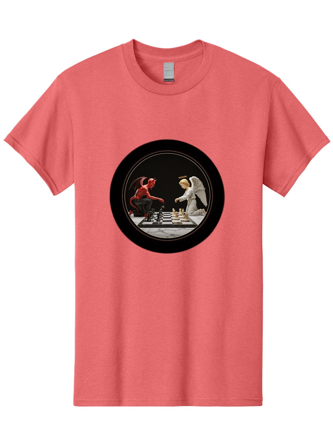 Devil-Vs-Angel-Chess-2 Men'S Graphic Tee, 100% Cotton, Comfortable Casual Summer Wear, Machine Washable, Vintage Camera, Old Camera, Antique Camera, Black Camera, Classic Photography, Photography Equipment, Nostalgic Device, Film Camera, Bah904 8