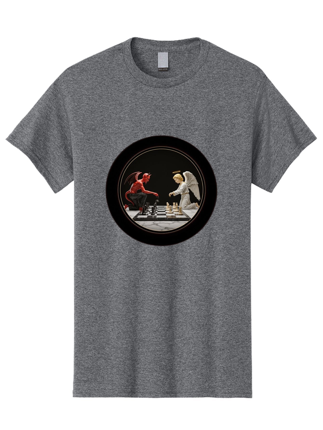 Devil-Vs-Angel-Chess-2 Men'S Graphic Tee, 100% Cotton, Comfortable Casual Summer Wear, Machine Washable, Vintage Camera, Old Camera, Antique Camera, Black Camera, Classic Photography, Photography Equipment, Nostalgic Device, Film Camera, Bah904 3