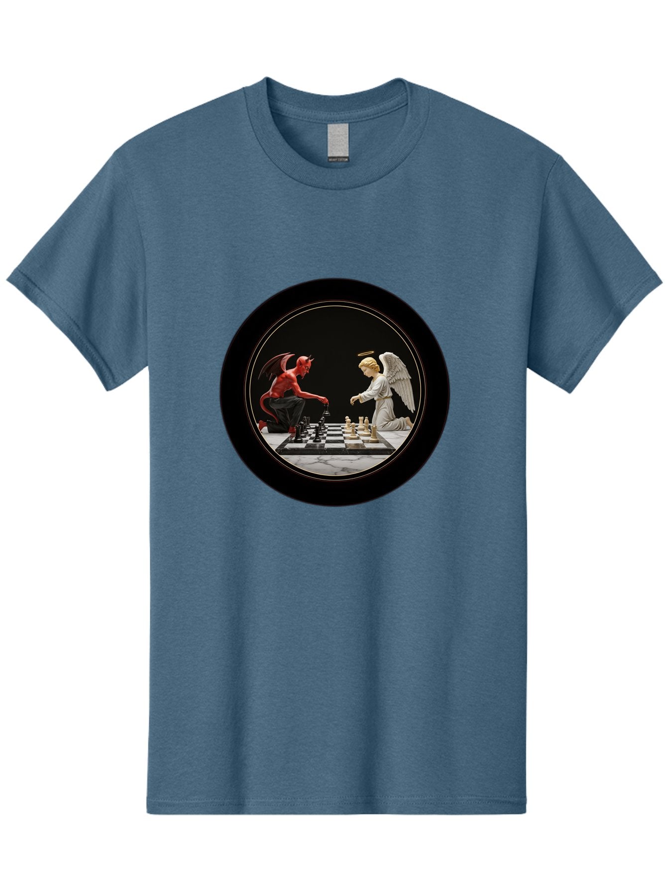 Devil-Vs-Angel-Chess-2 Men'S Graphic Tee, 100% Cotton, Comfortable Casual Summer Wear, Machine Washable, Vintage Camera, Old Camera, Antique Camera, Black Camera, Classic Photography, Photography Equipment, Nostalgic Device, Film Camera, Bah904 5