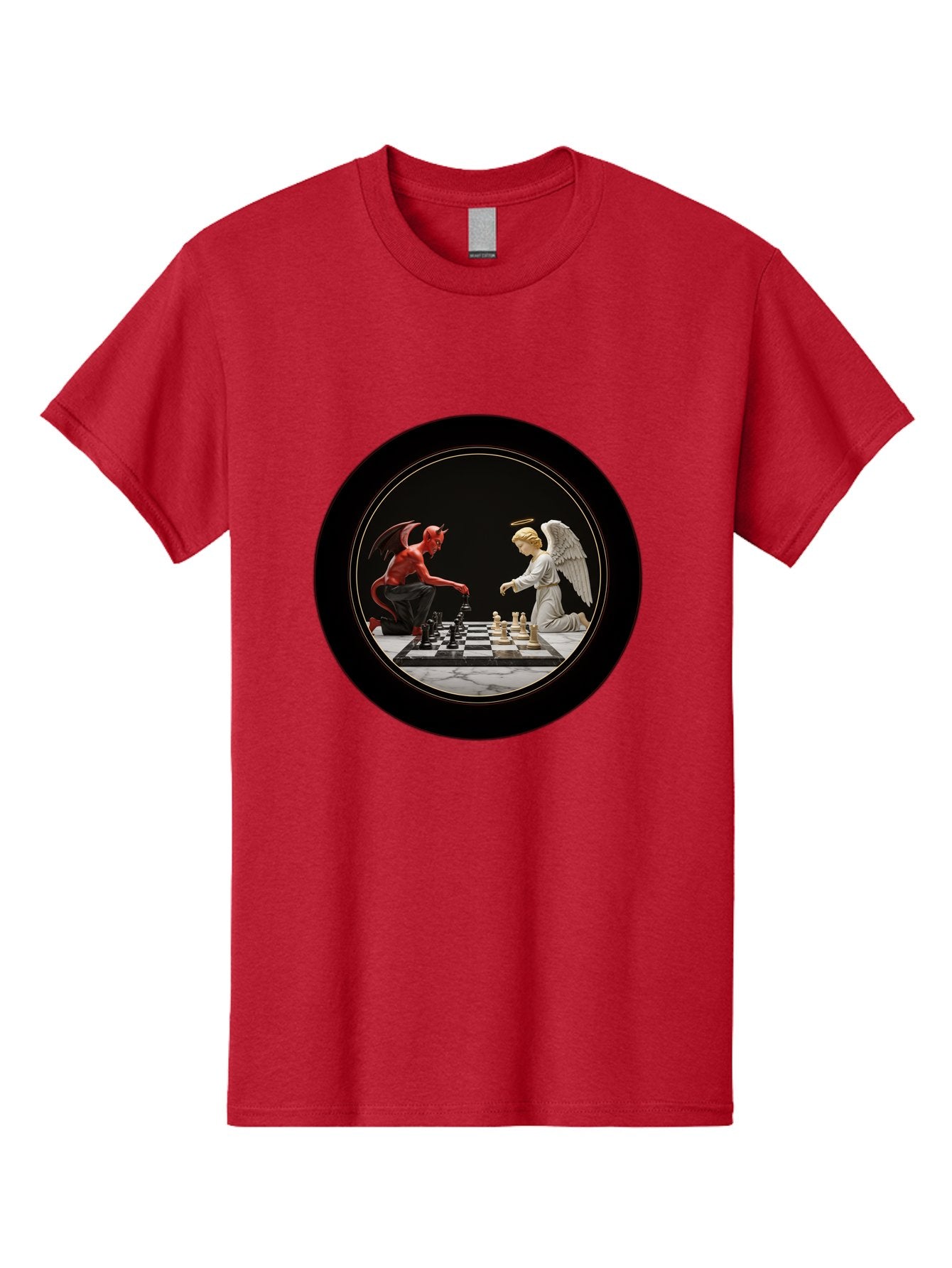 Devil-Vs-Angel-Chess-2 Men'S Graphic Tee, 100% Cotton, Comfortable Casual Summer Wear, Machine Washable, Vintage Camera, Old Camera, Antique Camera, Black Camera, Classic Photography, Photography Equipment, Nostalgic Device, Film Camera, Bah904 9