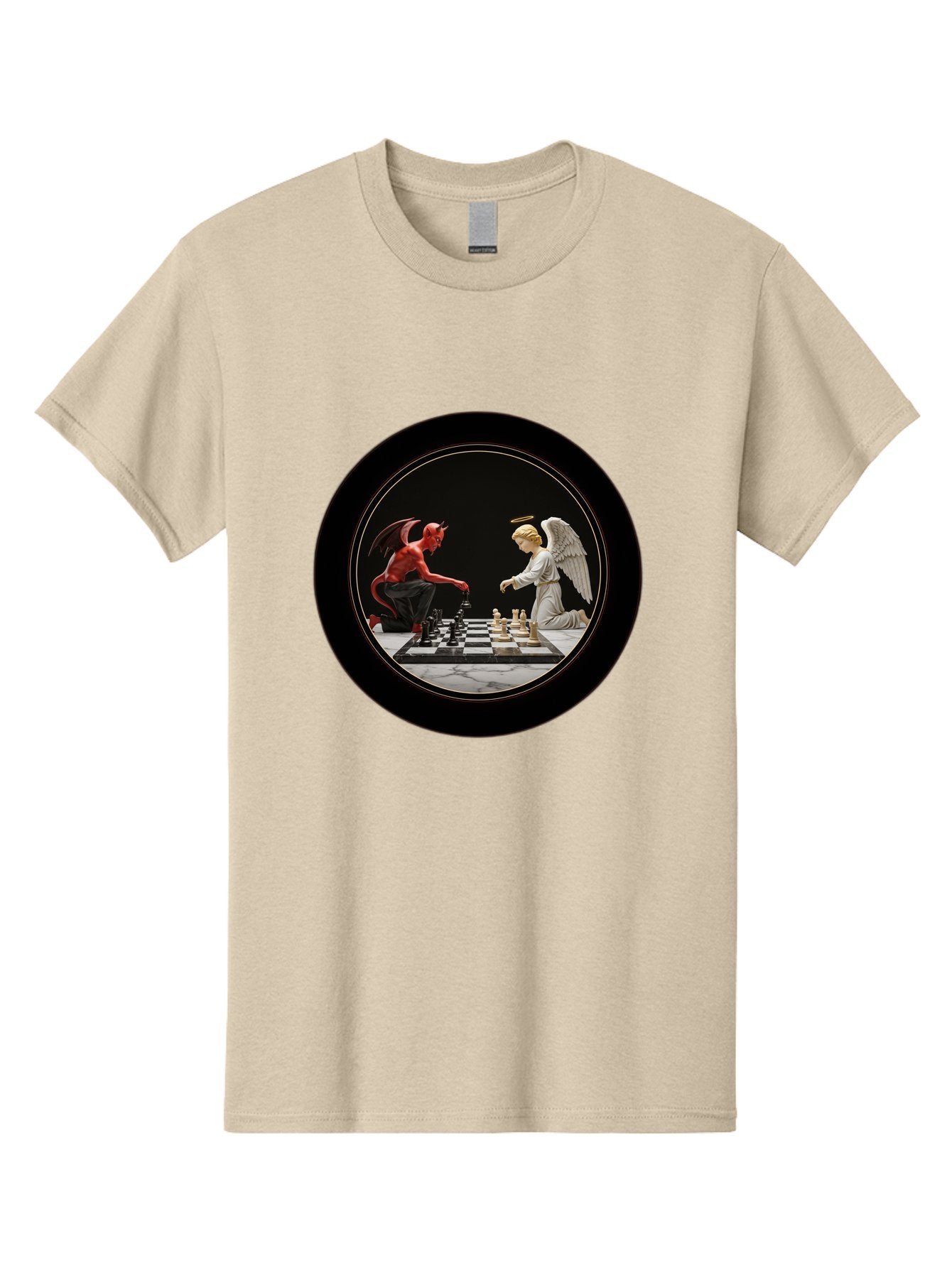 Devil-Vs-Angel-Chess-2 Men'S Graphic Tee, 100% Cotton, Comfortable Casual Summer Wear, Machine Washable, Vintage Camera, Old Camera, Antique Camera, Black Camera, Classic Photography, Photography Equipment, Nostalgic Device, Film Camera, Bah904