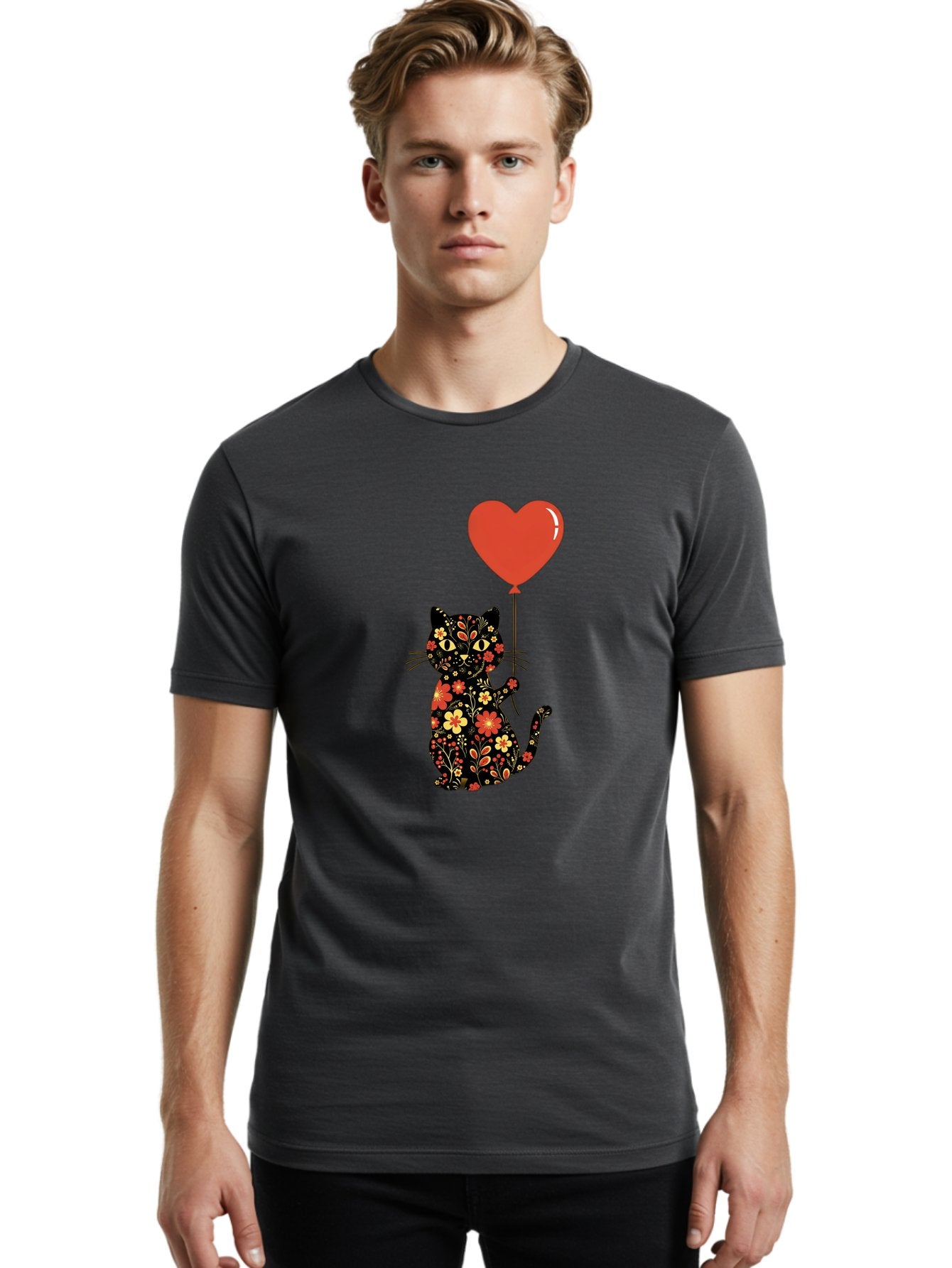 Floral-Cat-Heart-Balloon-1 Men'S Graphic Tee, 100% Cotton, Comfortable Casual Summer Wear, Machine Washable, Vintage Camera, Old Camera, Antique Camera, Black Camera, Classic Photography, Photography Equipment, Nostalgic Device, Film Camera, Bah996 26