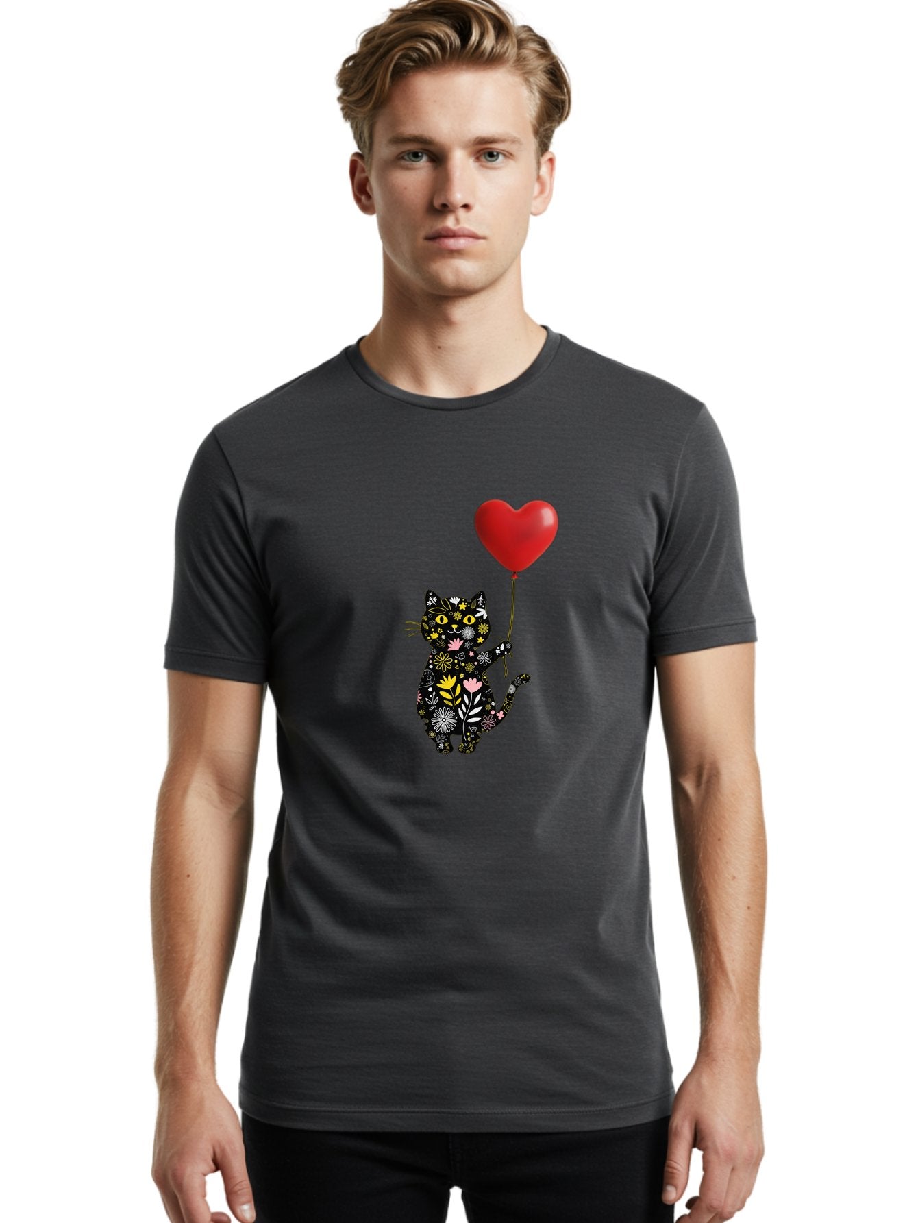 Floral-Cat-With-Heart-Balloon Men'S Graphic Tee, 100% Cotton, Comfortable Casual Summer Wear, Machine Washable, Vintage Camera, Old Camera, Antique Camera, Black Camera, Classic Photography, Photography Equipment, Nostalgic Device, Bah998 20