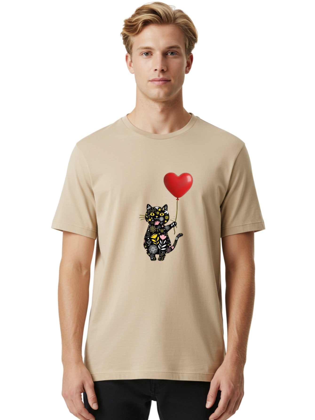 Floral-Cat-With-Heart-Balloon Men'S Graphic Tee, 100% Cotton, Comfortable Casual Summer Wear, Machine Washable, Vintage Camera, Old Camera, Antique Camera, Black Camera, Classic Photography, Photography Equipment, Nostalgic Device, Bah998 22