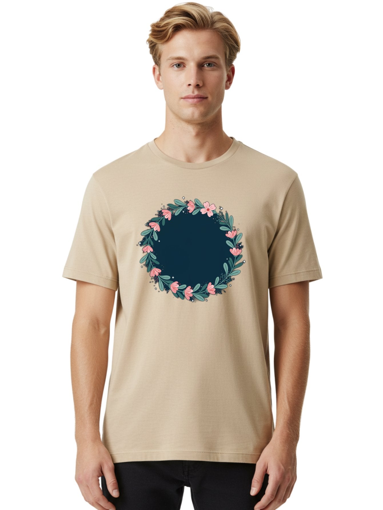 Floral-Wreath-1 Men'S Graphic Tee, 100% Cotton, Comfortable Casual Summer Wear, Machine Washable, Vintage Camera, Old Camera, Antique Camera, Black Camera, Classic Photography, Photography Equipment, Nostalgic Device, Film Camera, Camera Art Bai002 24