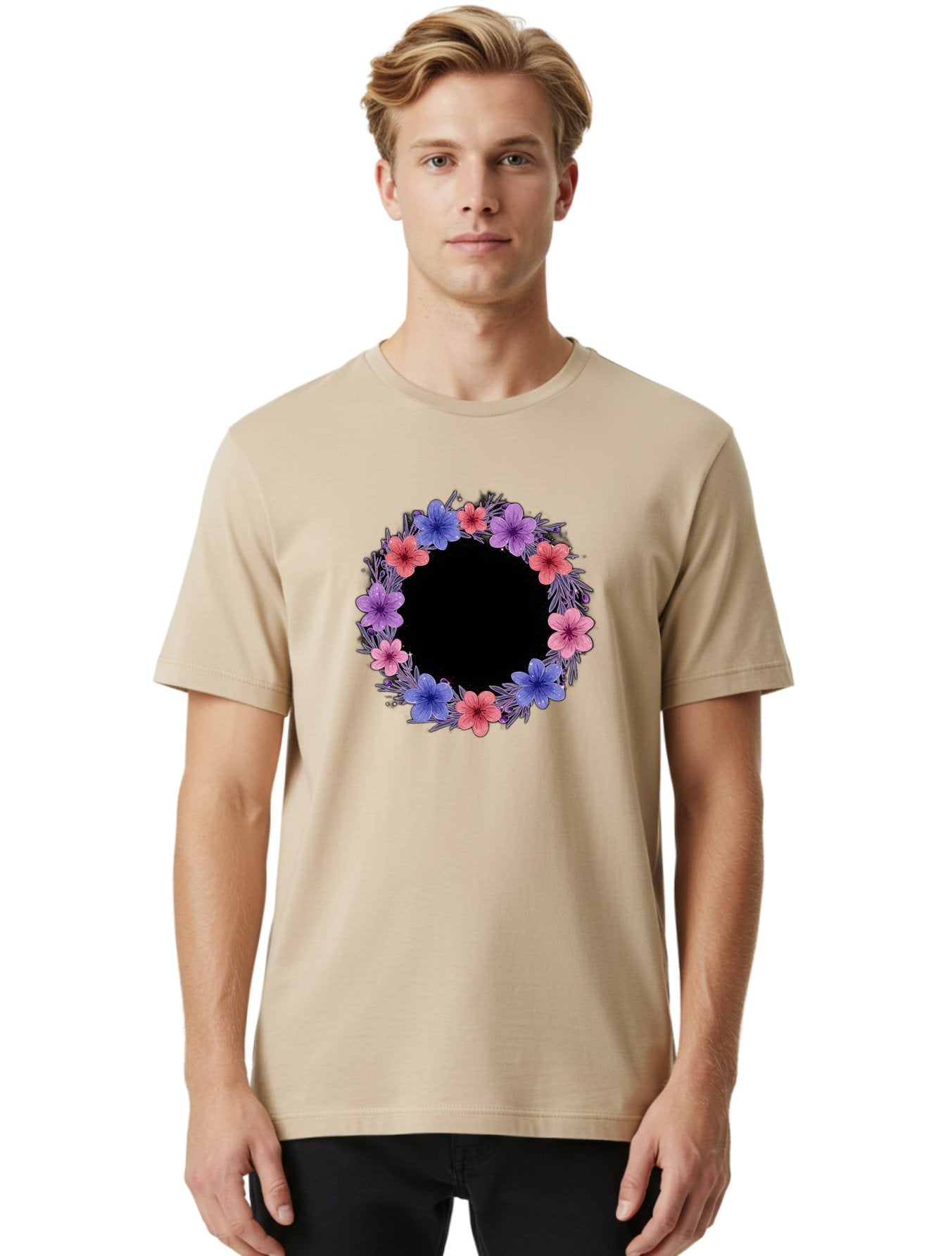 Floral-Wreath-3 Men'S Graphic Tee, 100% Cotton, Comfortable Casual Summer Wear, Machine Washable, Vintage Camera, Old Camera, Antique Camera, Black Camera, Classic Photography, Photography Equipment, Nostalgic Device, Film Camera, Camera Art Bai004 28