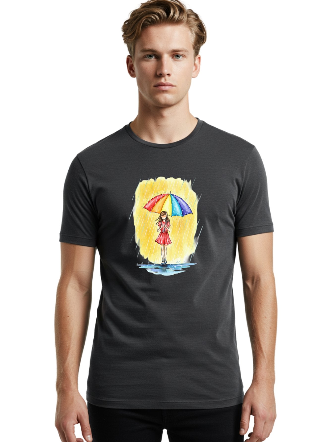 Girl-In-Red-Dress-With-Rainbow-Umbrella Men'S Graphic Tee, 100% Cotton, Comfortable Casual Summer Wear, Machine Washable, Vintage Camera, Old Camera, Antique Camera, Black Camera, Classic Photography, Photography Equipment, Nostalgic Device, Bai027 25