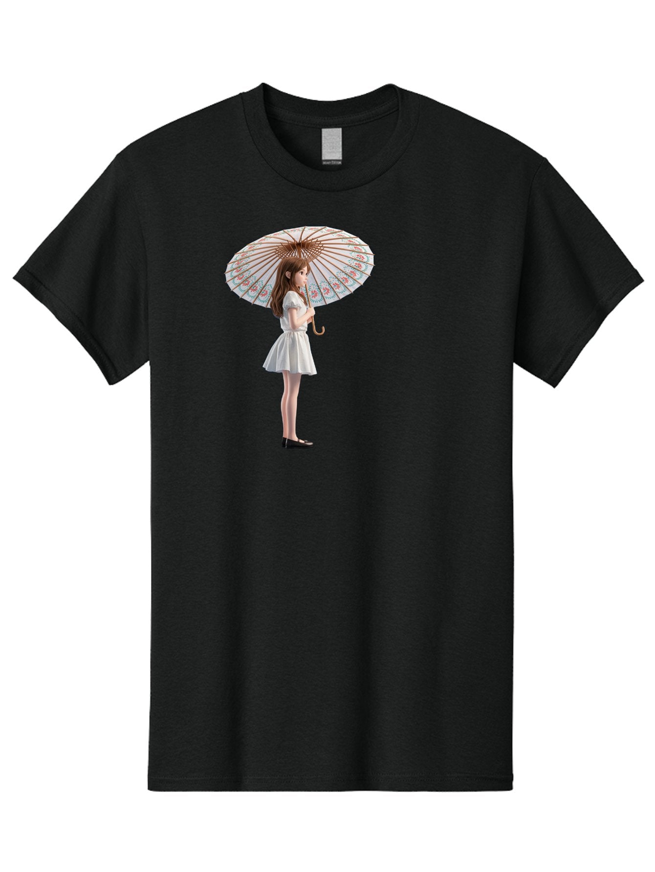 Girl-With-Parasol-3 Men'S Graphic Tee, 100% Cotton, Comfortable Casual Summer Wear, Machine Washable, Vintage Camera, Old Camera, Antique Camera, Black Camera, Classic Photography, Photography Equipment, Nostalgic Device, Film Camera, Bai032