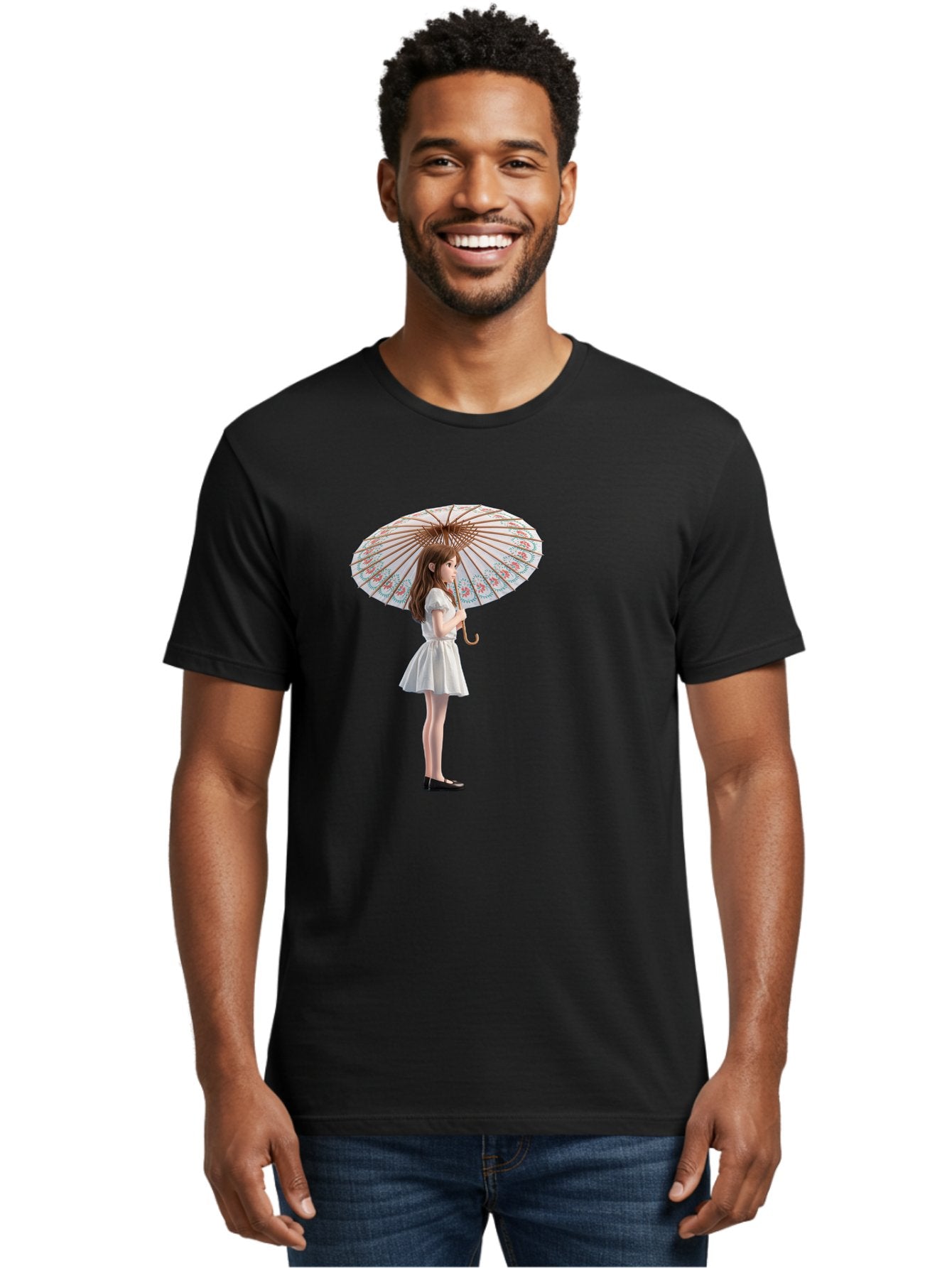 Girl-With-Parasol-3 Men'S Graphic Tee, 100% Cotton, Comfortable Casual Summer Wear, Machine Washable, Vintage Camera, Old Camera, Antique Camera, Black Camera, Classic Photography, Photography Equipment, Nostalgic Device, Film Camera, Bai032 21