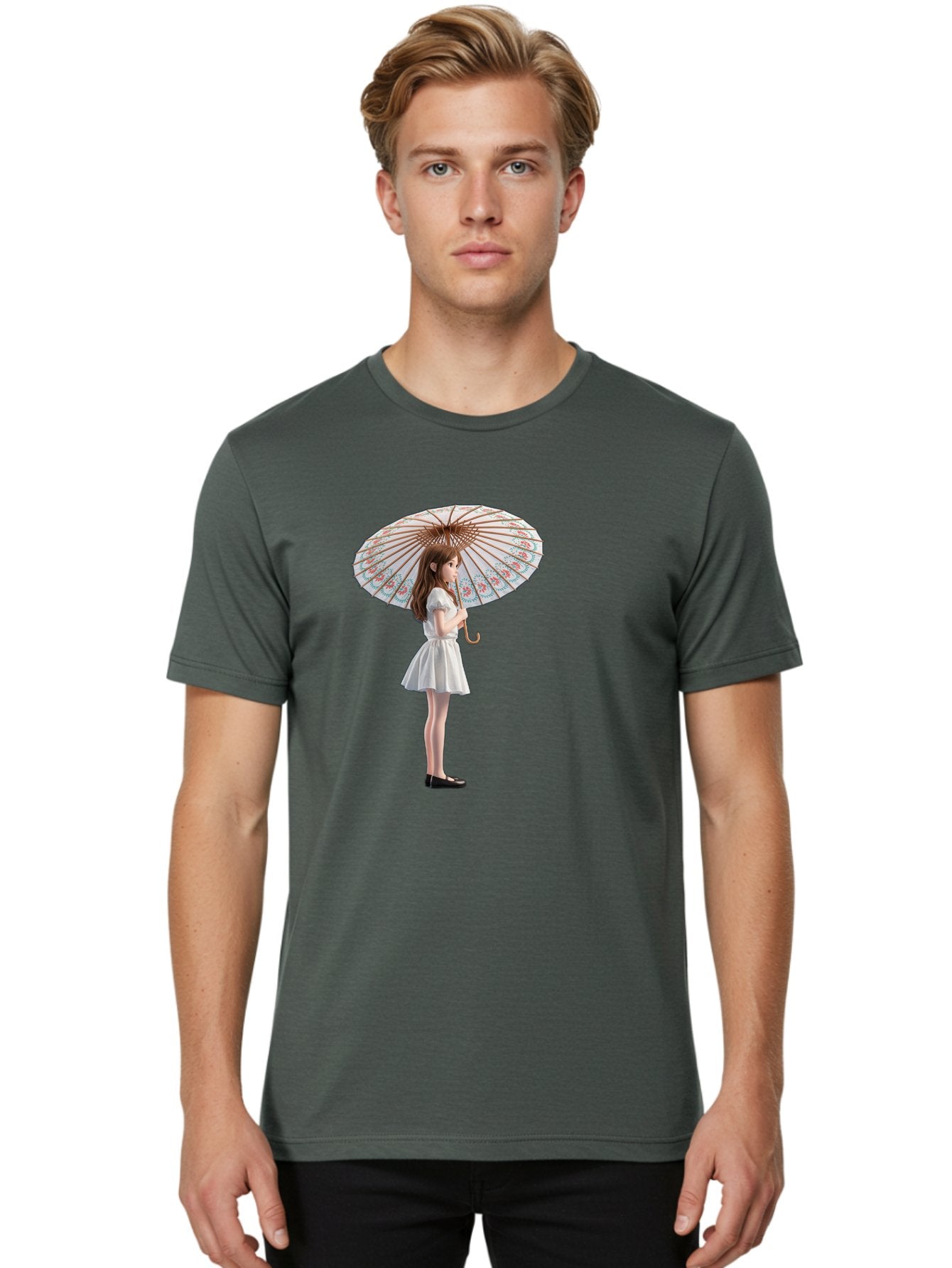 Girl-With-Parasol-3 Men'S Graphic Tee, 100% Cotton, Comfortable Casual Summer Wear, Machine Washable, Vintage Camera, Old Camera, Antique Camera, Black Camera, Classic Photography, Photography Equipment, Nostalgic Device, Film Camera, Bai032 18