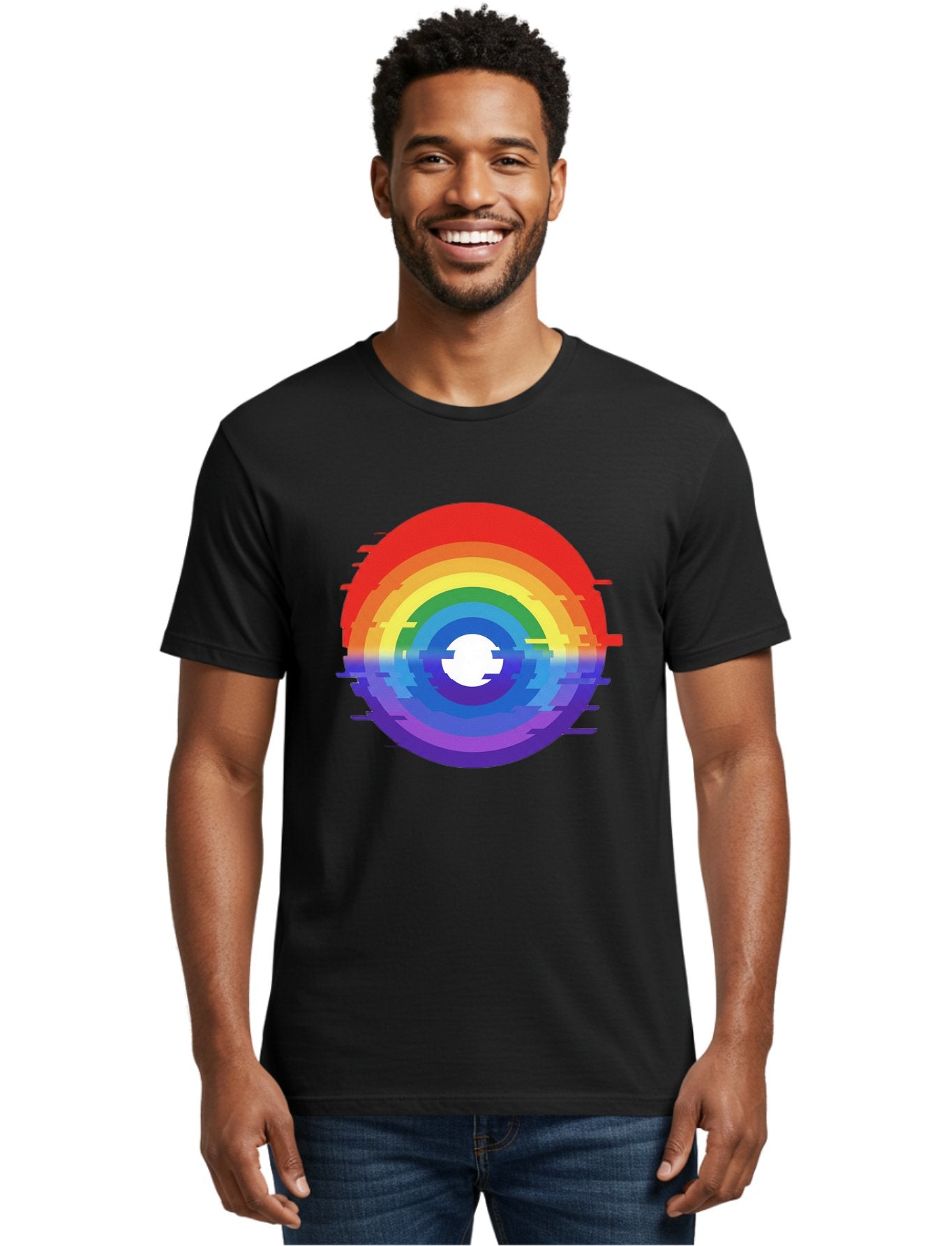 Glitch-Rainbow-Circle Men'S Graphic Tee, 100% Cotton, Comfortable Casual Summer Wear, Machine Washable, Vintage Camera, Old Camera, Antique Camera, Black Camera, Classic Photography, Photography Equipment, Nostalgic Device, Film Camera, Bai043 27