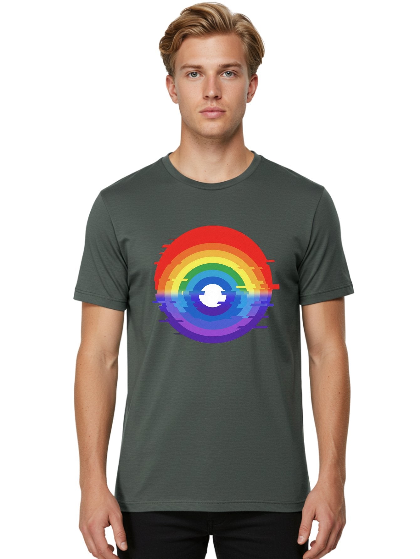 Glitch-Rainbow-Circle Men'S Graphic Tee, 100% Cotton, Comfortable Casual Summer Wear, Machine Washable, Vintage Camera, Old Camera, Antique Camera, Black Camera, Classic Photography, Photography Equipment, Nostalgic Device, Film Camera, Bai043 20