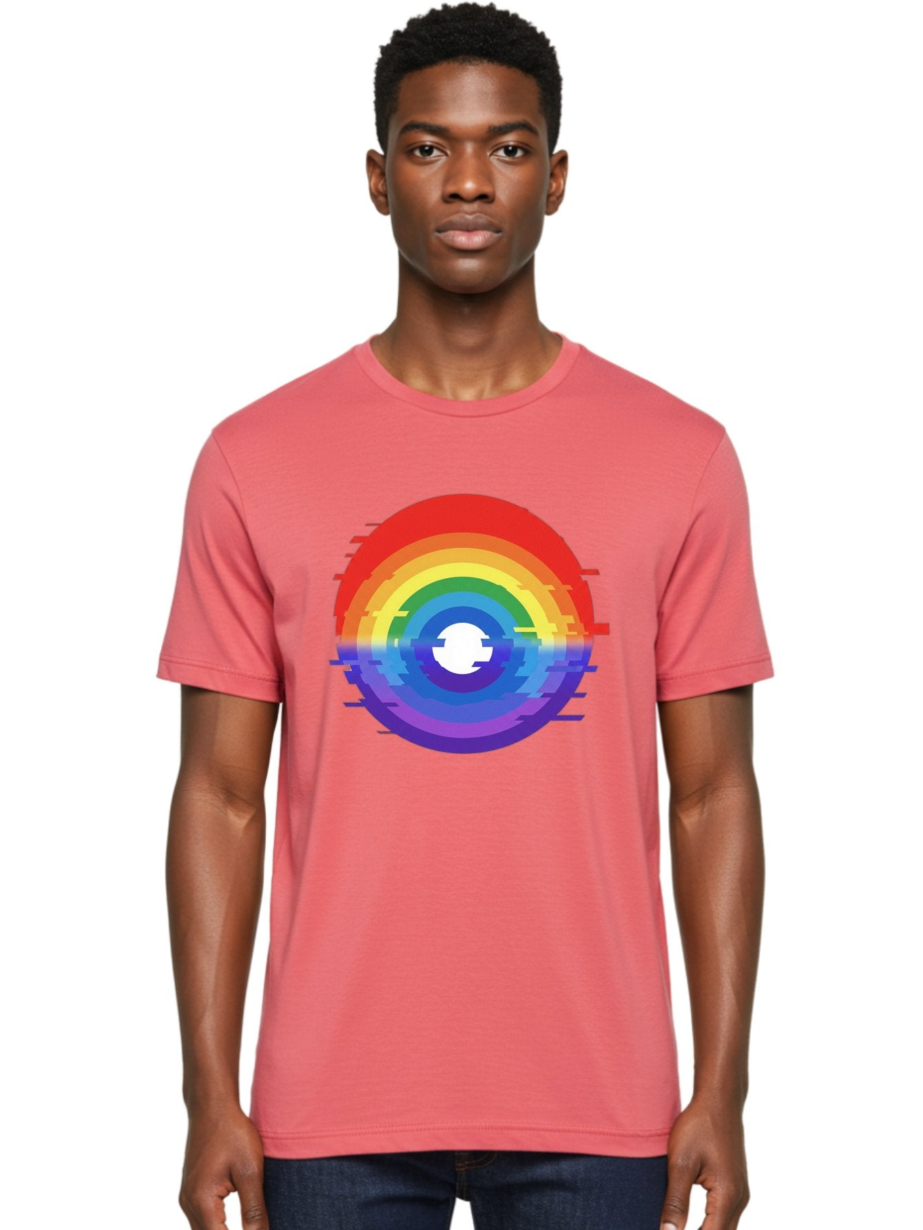 Glitch-Rainbow-Circle Men'S Graphic Tee, 100% Cotton, Comfortable Casual Summer Wear, Machine Washable, Vintage Camera, Old Camera, Antique Camera, Black Camera, Classic Photography, Photography Equipment, Nostalgic Device, Film Camera, Bai043 28