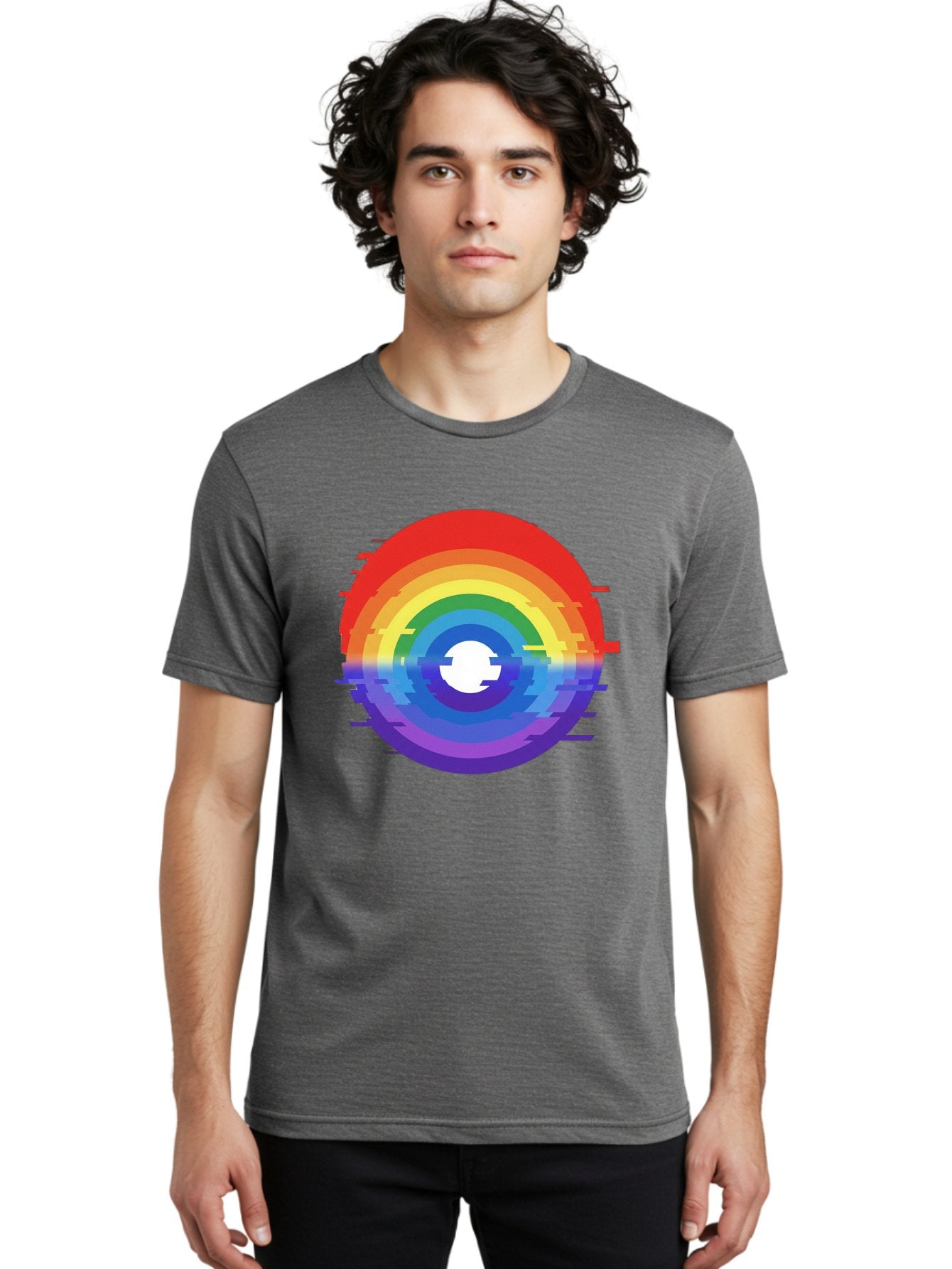 Glitch-Rainbow-Circle Men'S Graphic Tee, 100% Cotton, Comfortable Casual Summer Wear, Machine Washable, Vintage Camera, Old Camera, Antique Camera, Black Camera, Classic Photography, Photography Equipment, Nostalgic Device, Film Camera, Bai043 29