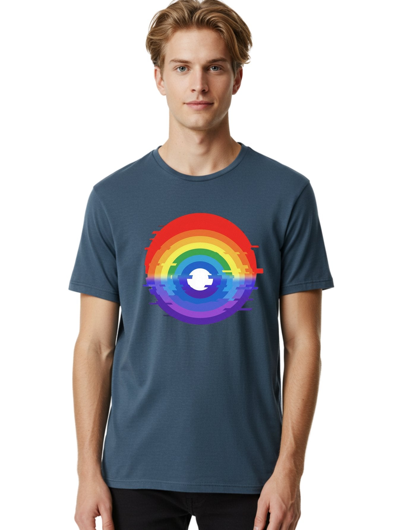 Glitch-Rainbow-Circle Men'S Graphic Tee, 100% Cotton, Comfortable Casual Summer Wear, Machine Washable, Vintage Camera, Old Camera, Antique Camera, Black Camera, Classic Photography, Photography Equipment, Nostalgic Device, Film Camera, Bai043 18