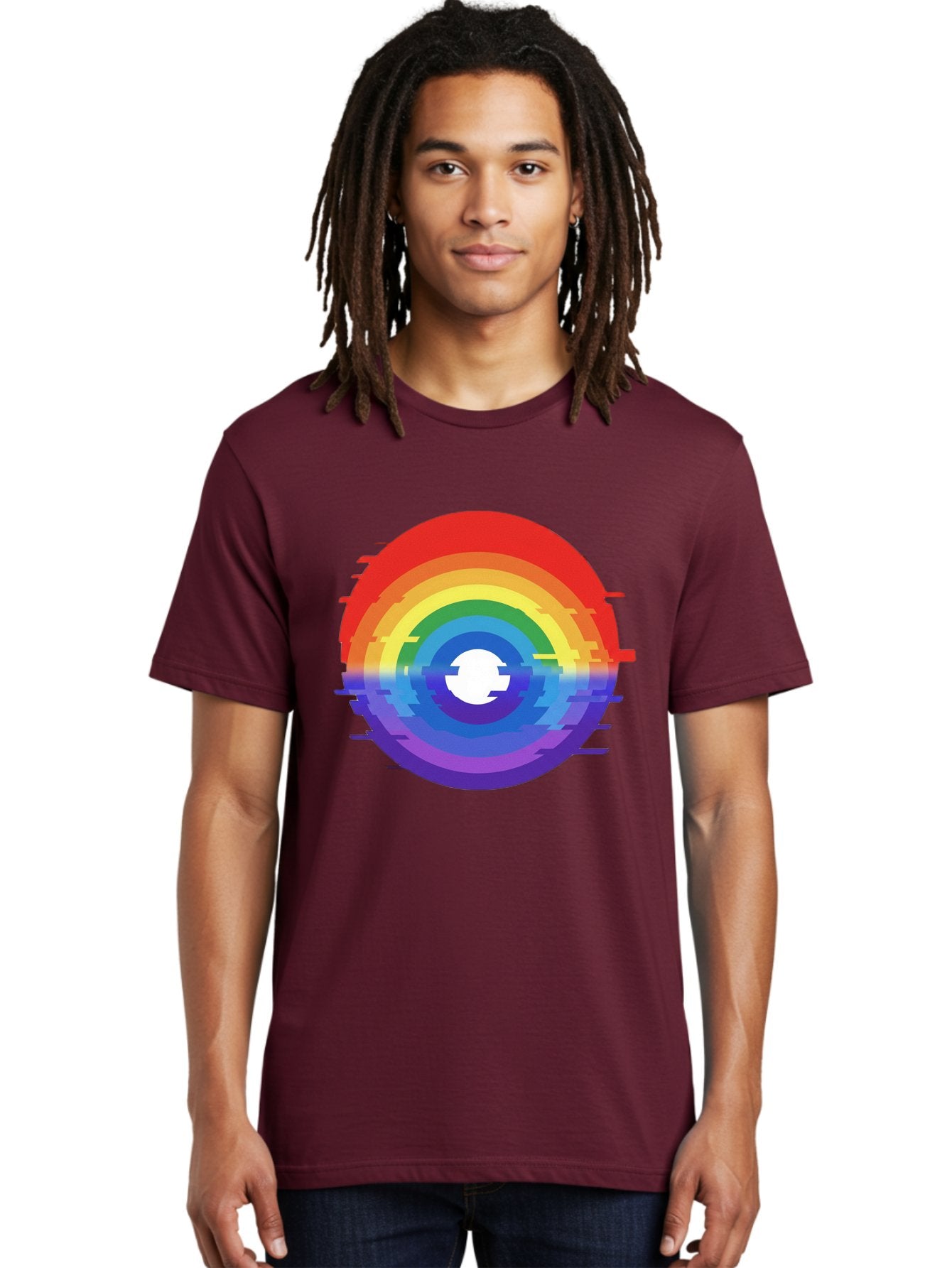 Glitch-Rainbow-Circle Men'S Graphic Tee, 100% Cotton, Comfortable Casual Summer Wear, Machine Washable, Vintage Camera, Old Camera, Antique Camera, Black Camera, Classic Photography, Photography Equipment, Nostalgic Device, Film Camera, Bai043 17