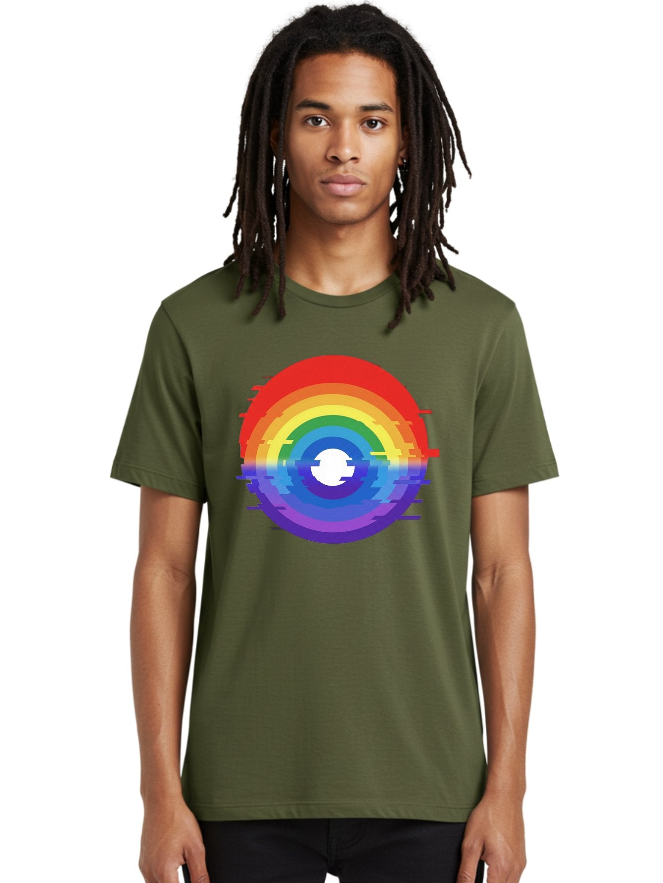 Glitch-Rainbow-Circle Men'S Graphic Tee, 100% Cotton, Comfortable Casual Summer Wear, Machine Washable, Vintage Camera, Old Camera, Antique Camera, Black Camera, Classic Photography, Photography Equipment, Nostalgic Device, Film Camera, Bai043 19