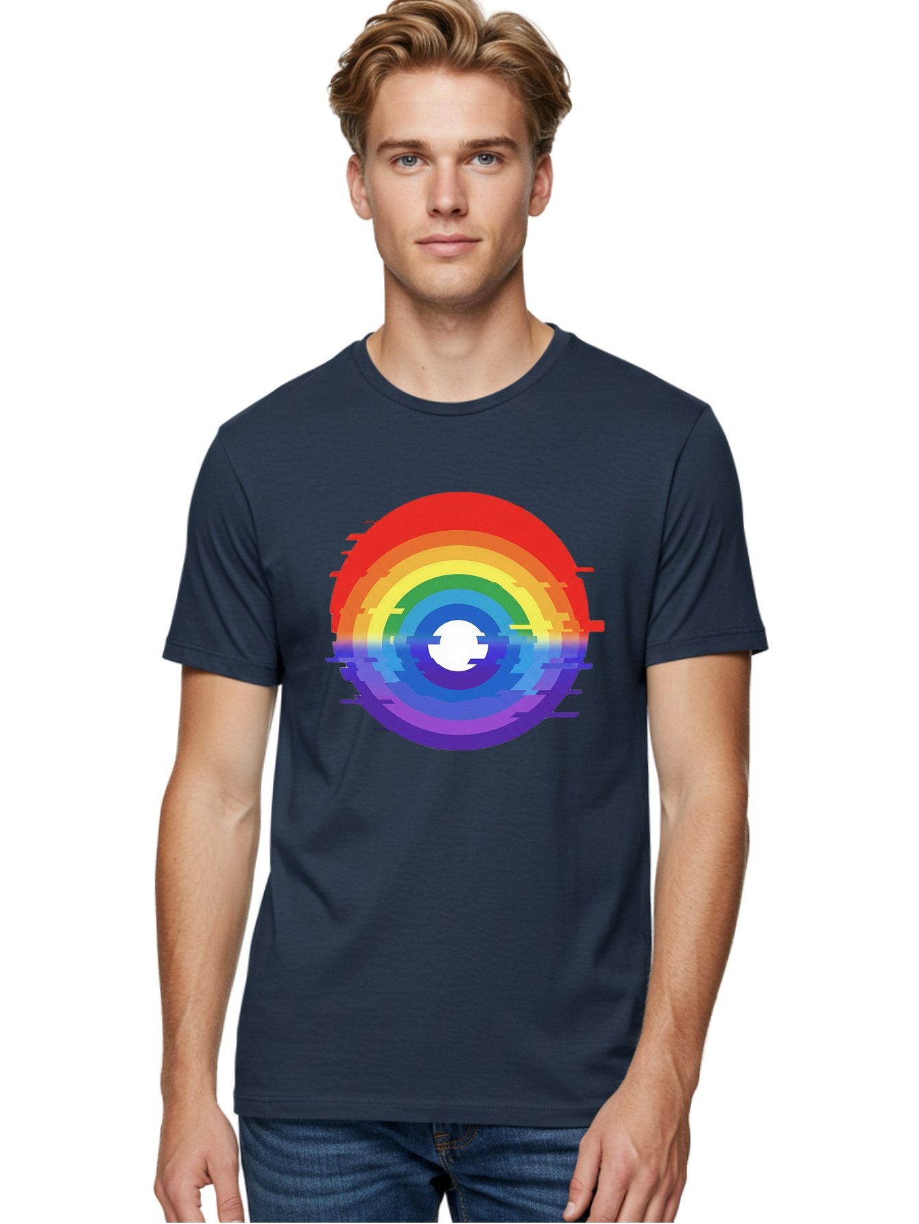 Glitch-Rainbow-Circle Men'S Graphic Tee, 100% Cotton, Comfortable Casual Summer Wear, Machine Washable, Vintage Camera, Old Camera, Antique Camera, Black Camera, Classic Photography, Photography Equipment, Nostalgic Device, Film Camera, Bai043 24