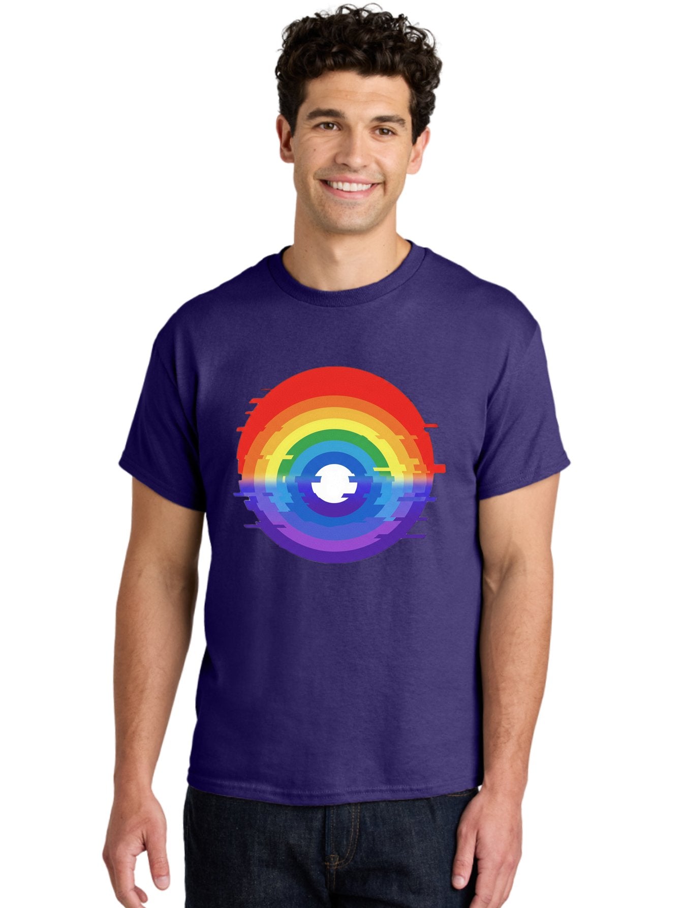 Glitch-Rainbow-Circle Men'S Graphic Tee, 100% Cotton, Comfortable Casual Summer Wear, Machine Washable, Vintage Camera, Old Camera, Antique Camera, Black Camera, Classic Photography, Photography Equipment, Nostalgic Device, Film Camera, Bai043 23